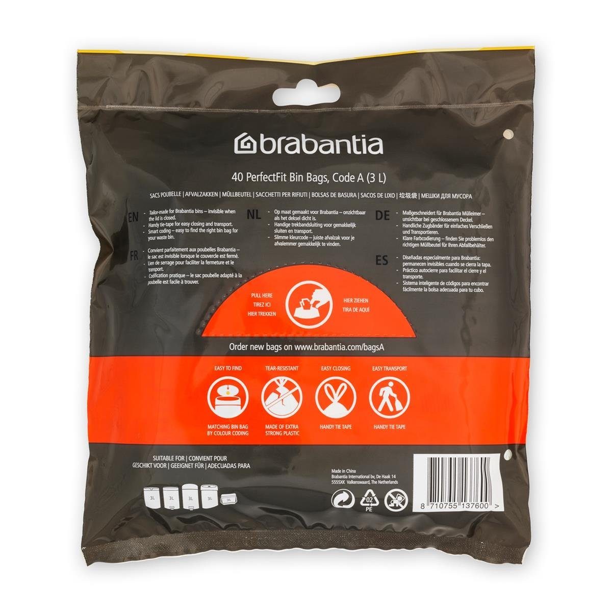 Brabantia Müllbeutel Brabantia PerfectFit Müllbeutel 3L (A) 40 Beutel - Mülleimerbeutel (1e