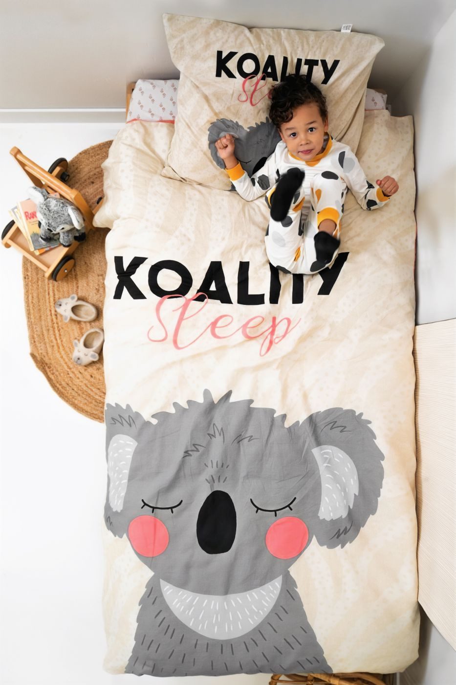 Little Monster Kinderbettwäsche Renforcé Bettwäsche 135x200 cm Koality Sleep Sand, Renforcé, 2 teilig, Koala Kuschelbettwäsche Geschenke für Kinder Mädchen sale – Bild 3 von 5
