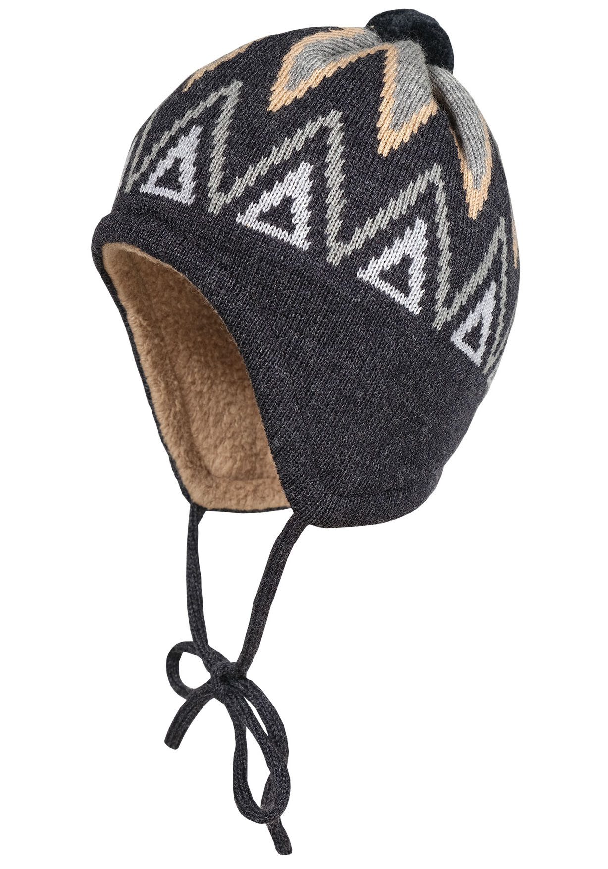 MAXIMO Strickmütze aus Wolle im Norweger-Stil mit Pompon und Teddyfutter