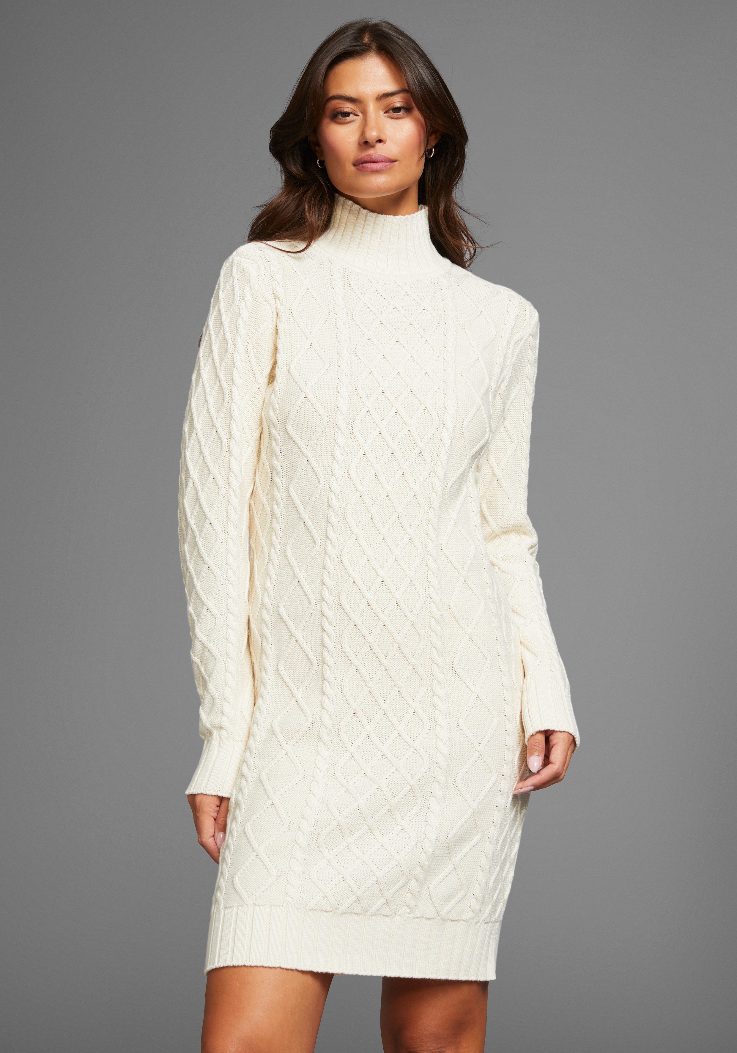 Laura Scott Strickkleid mit Zopfstrickmuster und Stehkragen günstig online kaufen