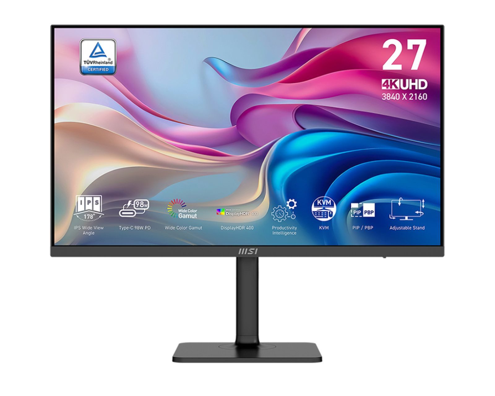 MSI Modern MD272UPHGDE 69cm (27) IPS UHD 60Hz 4ms Pivot TFT-Monitor (3840 x 2160 px, 4K Ultra HD, 4 ms Reaktionszeit, 60 Hz, IPS, Lautsprecher, HDR, Pivot, Höhenverstellbar)
