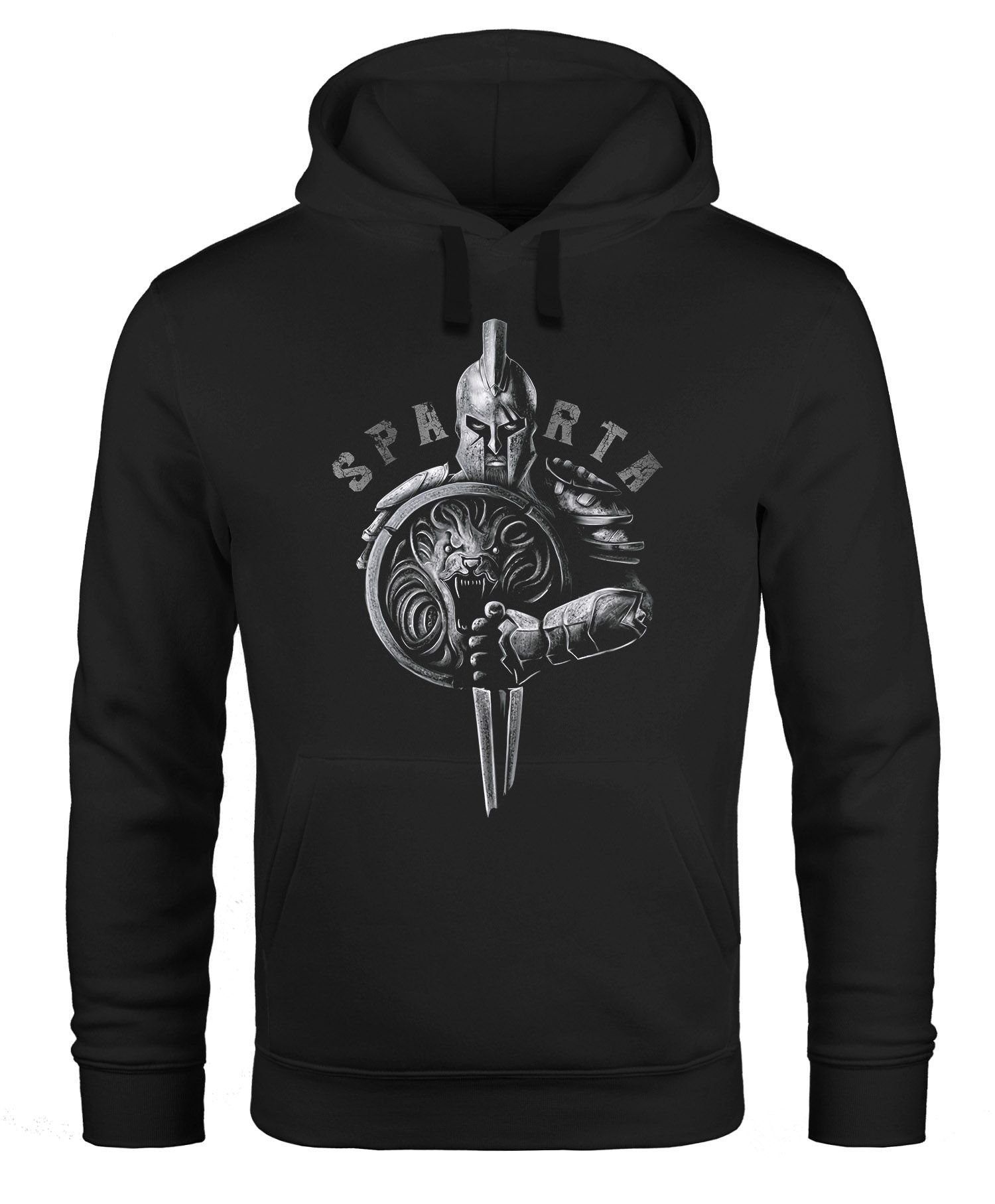 Neverless Hoodie Hoodie Herren Aufdruck Sparta Spartaner-helm Krieger Warrior Schwert Schild Löwe Kapuzen-Pullover Männer Fashion Streetstyle Neverless®