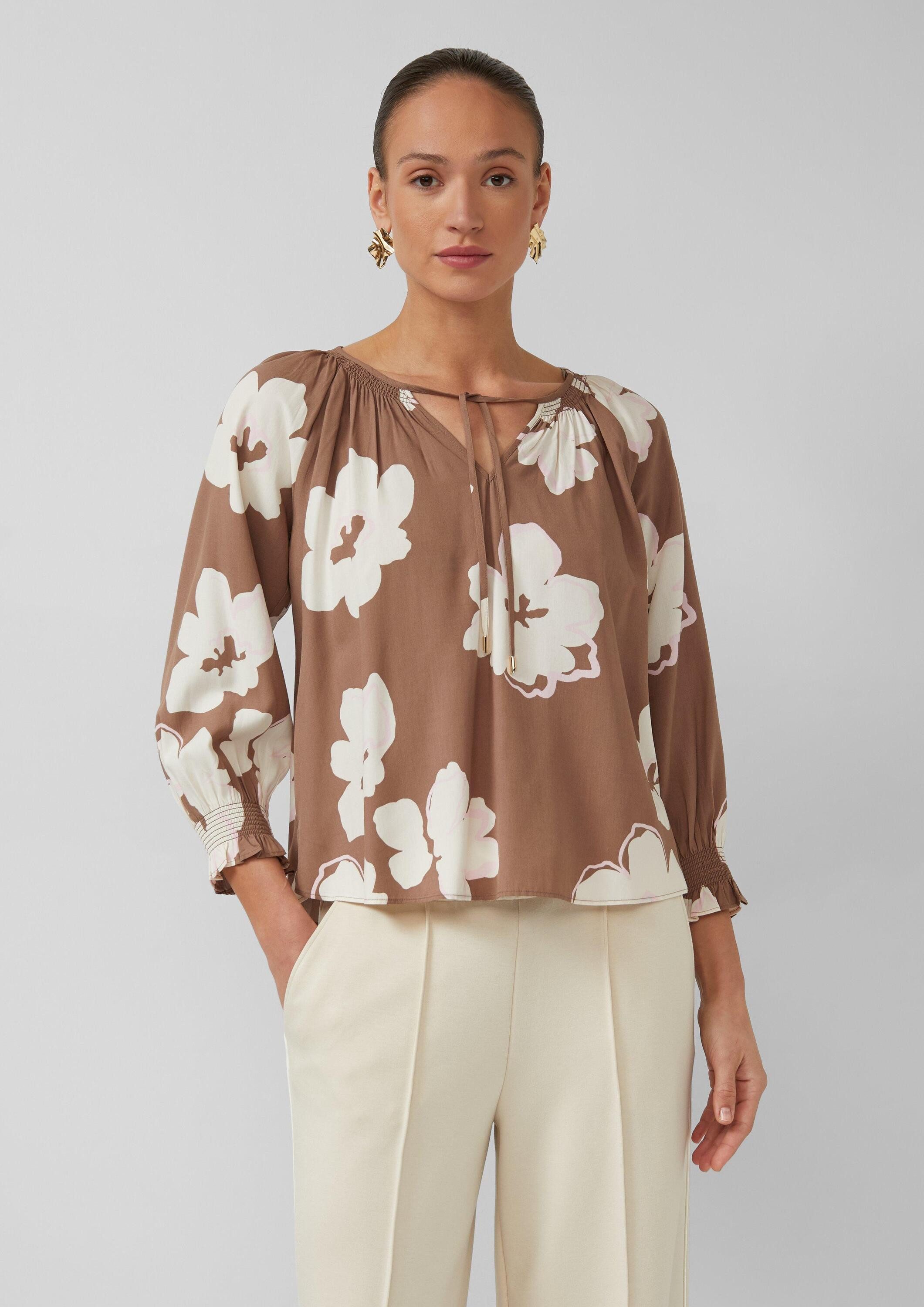 s.Oliver Kurzarmbluse Bluse Gemusterte Bluse mit Raffungen