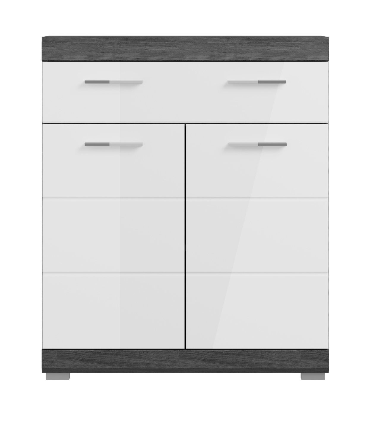 Inn.Furn Kommode Shawn (Badschrank in Weiß Hochglanz und Grau, 2-türig, 74 x 88 cm), mit großem Vollauszug-Schubkasten. Reduzierter Preis € 167,79. Unverbindliche Preisempfehlung € 189,99