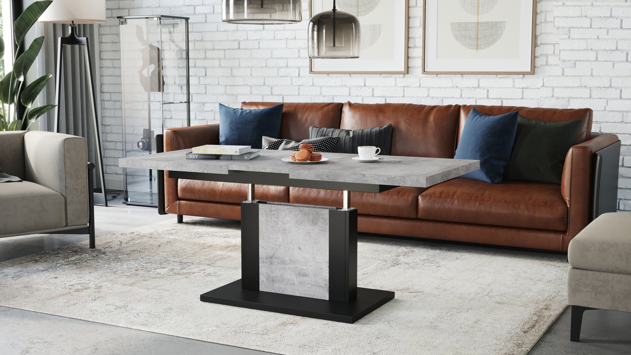 designimpex Couchtisch Design Orion stufenlos höhenverstellbar ausziehbar Esstisch