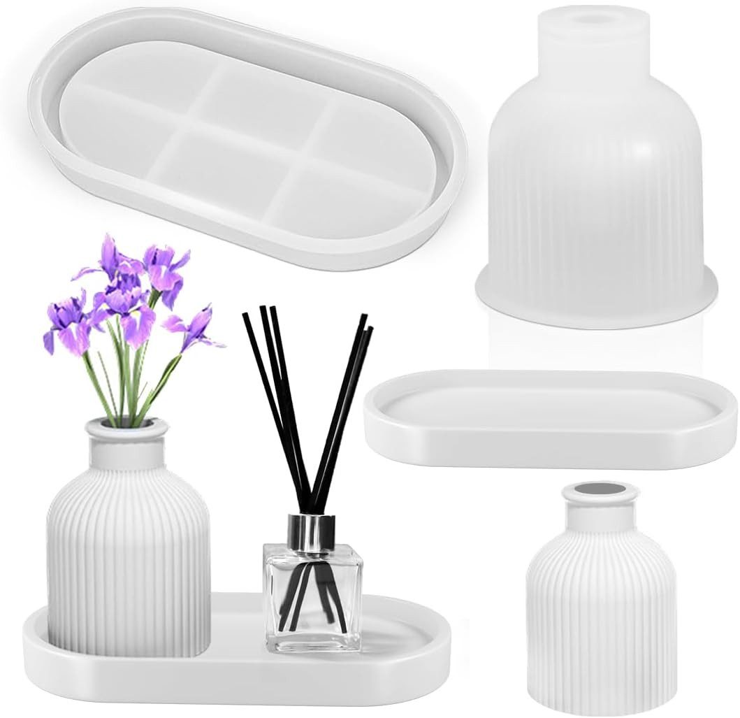 FOUORTUNATE-BEE Silikonform 2-teiliges DIY Silikonvase-Set mit Vase und Ablage, (2-tlg), Silikonform für Blumentopf & Epoxidharz-Dekorationen