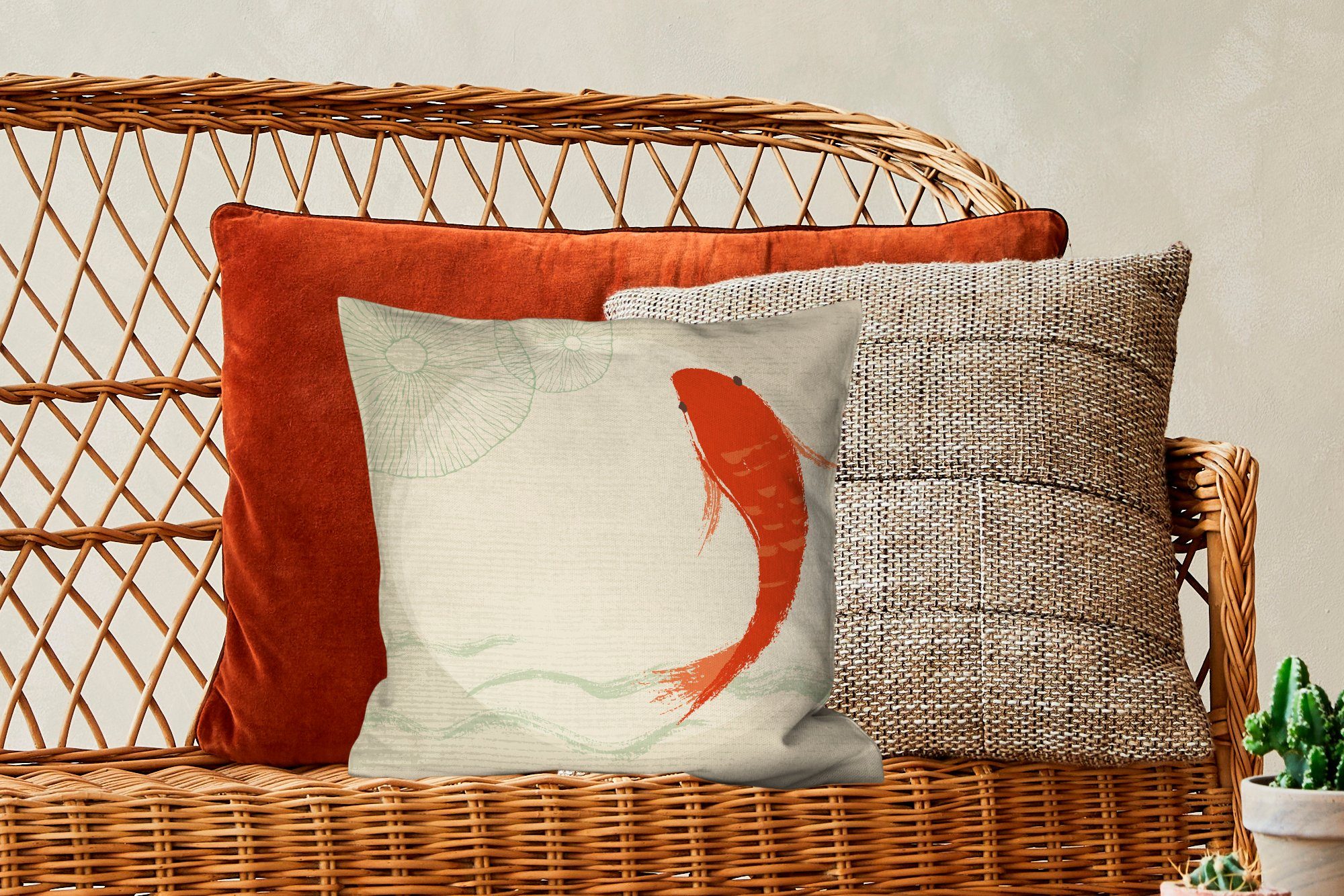 Deko, Sofakissen Füllung Zierkissen eines Schlafzimmer, orangefarbenen MuchoWow für Illustration mit Wohzimmer, Dekokissen Fisches, Eine