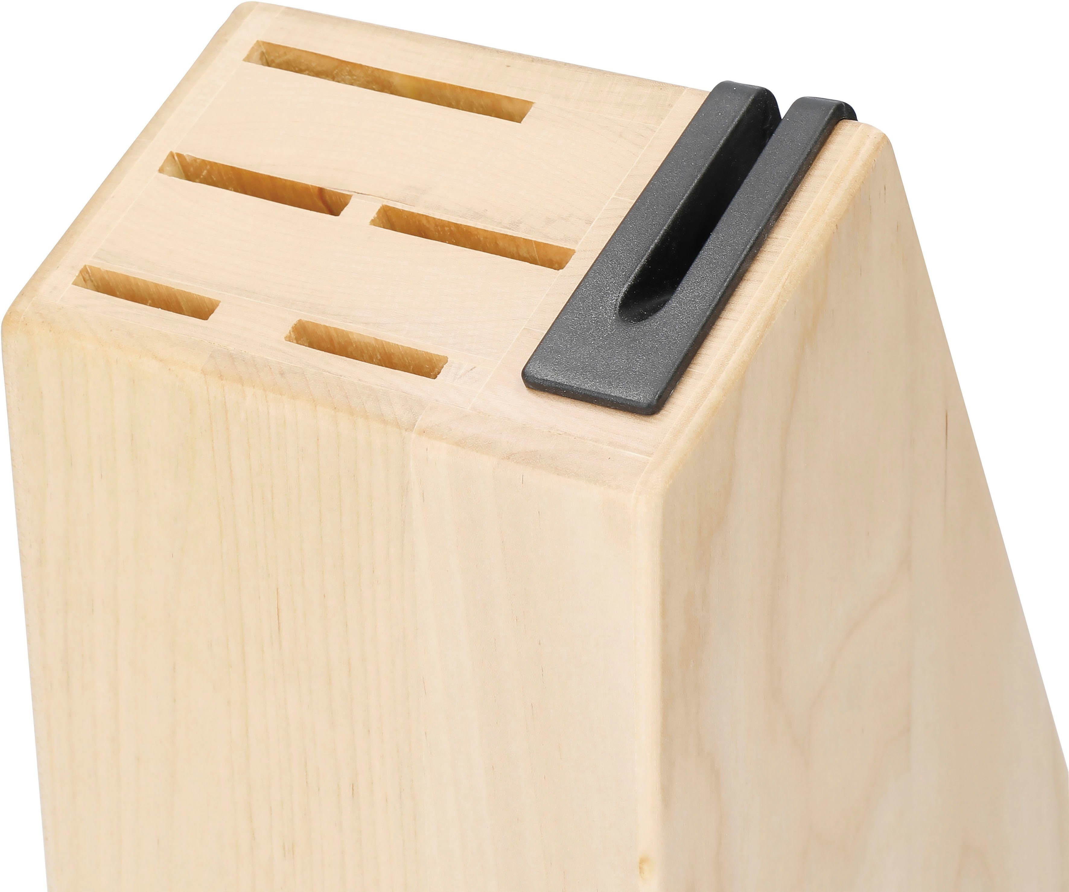 KitchenAid Messerblock Gourmet (5tlg), Messer japanischer Stahl, integrierter Messerschärfer, Birkenholzblock