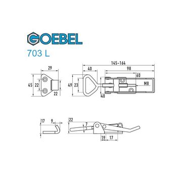 GOEBEL GmbH Kastenriegelschloss 5543314703, (10 x Exzenterverschluss 703 L mit Verschlussvorrichtung, 10-tlg., Kistenverschluss - Kofferverschluss - Hebel Verschluss), gerader Grundtplatte inkl. Gegenhaken Stahl verzinkt