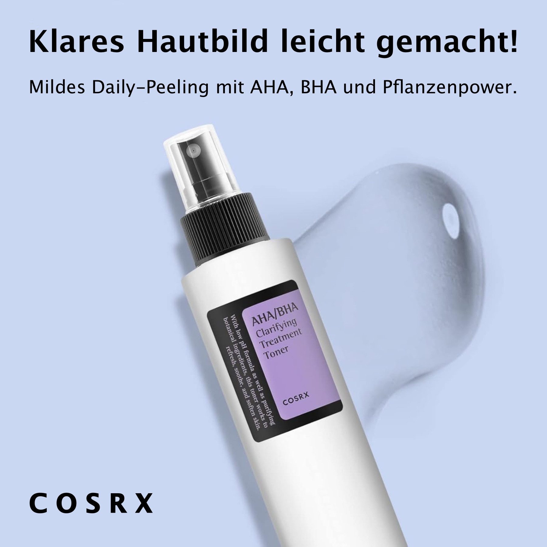 Cosrx Gesichtswasser COSRX AHA/BHA Clarifying Treatment Toner Korean Skincare 150ml, 1-tlg., Akne, Make-up Entferner, Mitesser, Gesichtspflege