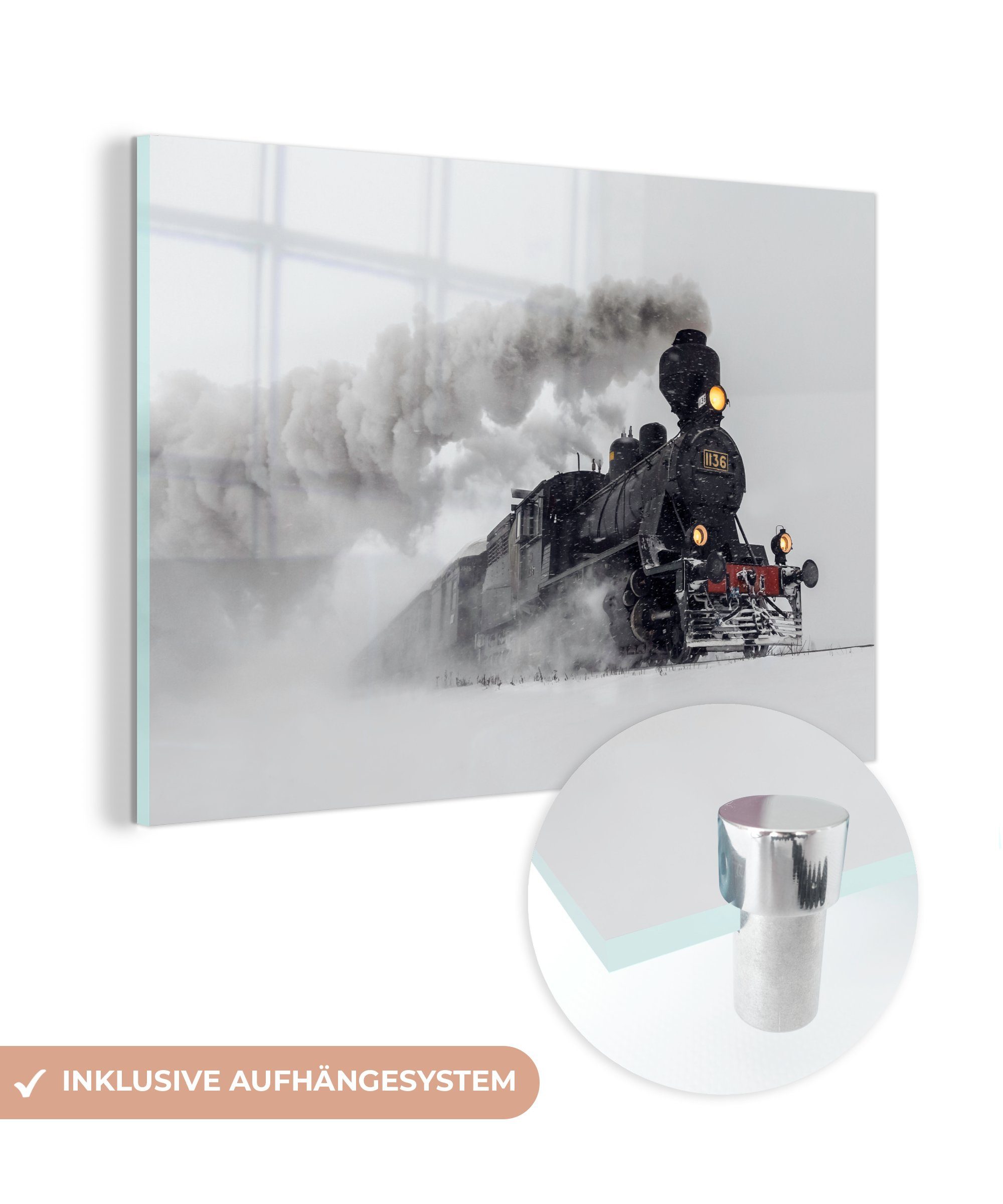 Acrylglasbild Schlafzimmer im Dampflokomotive Wohnzimmer MuchoWow St), & liegend, - (1 Acrylglasbilder Schnee