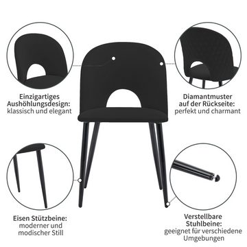 Celya Essgruppe, (Set, 5-tlg., Tisch mit 4 Stuhlen), Samt Esszimmerstuhl mit Diamantmuster,Schwarze Tischbeine