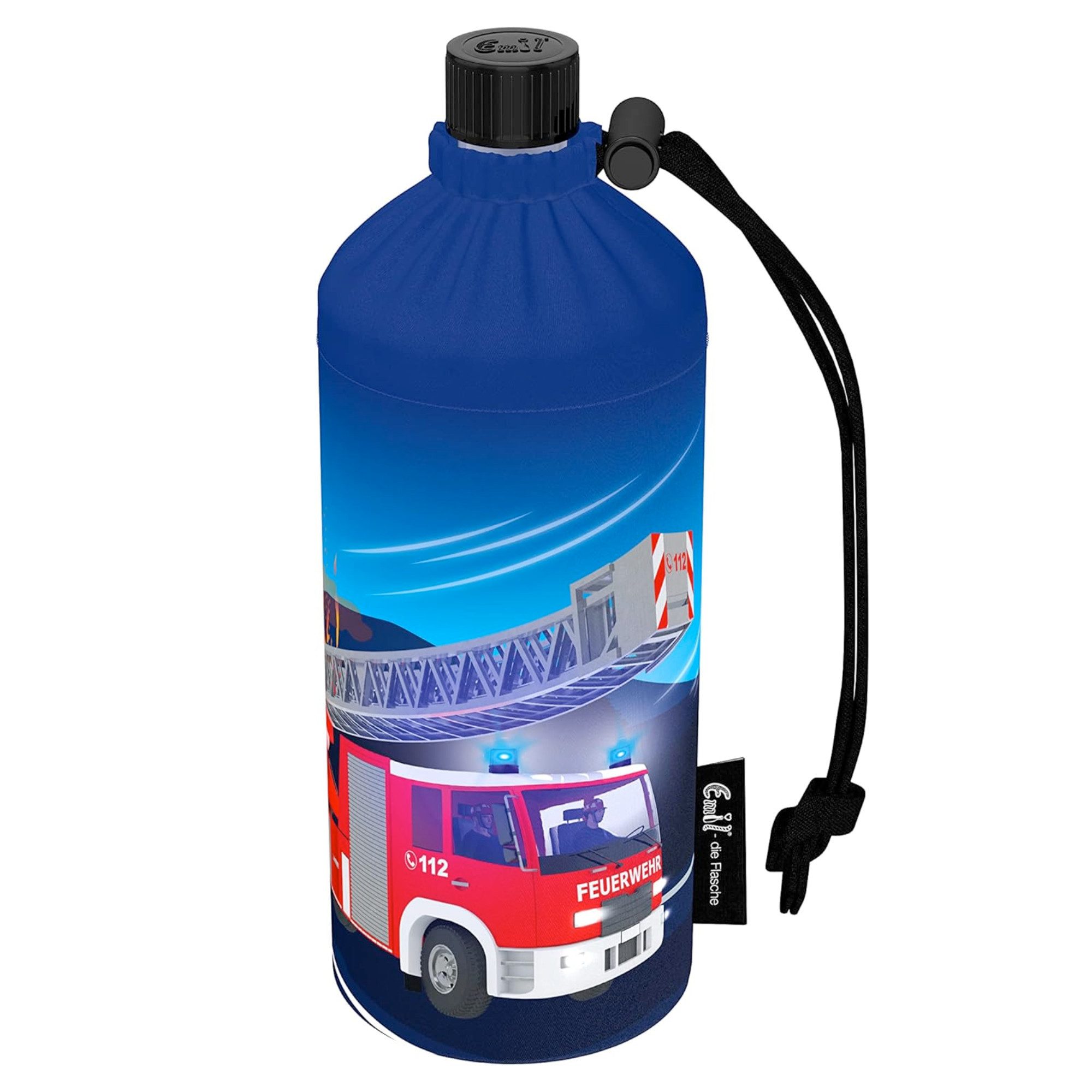 Emil Trinkflasche Feuerwehr Glasflasche, Bruchsicher, Auslaufsicher, Glasflasche, BPA-Frei, 400ml