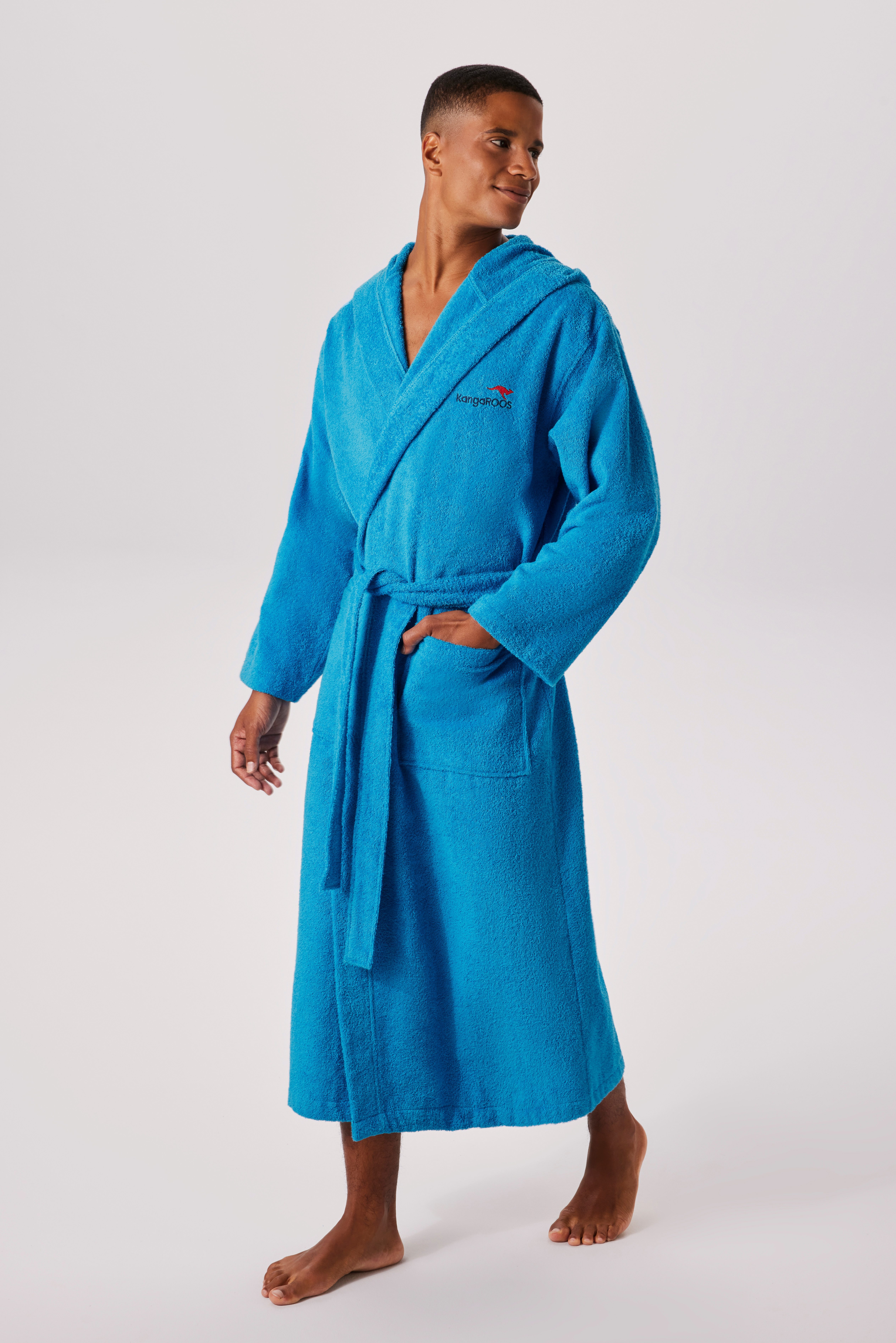 KangaROOS Unisex-Bademantel Cassidy, für Damen & Herren, Standardlänge & Überlänge, Langform, Walkfrottee, Kapuze, Gürtel, mit Taschen, Männer und Frauen, Baumwolle, Reise, Hotel, Sauna, S-3XL