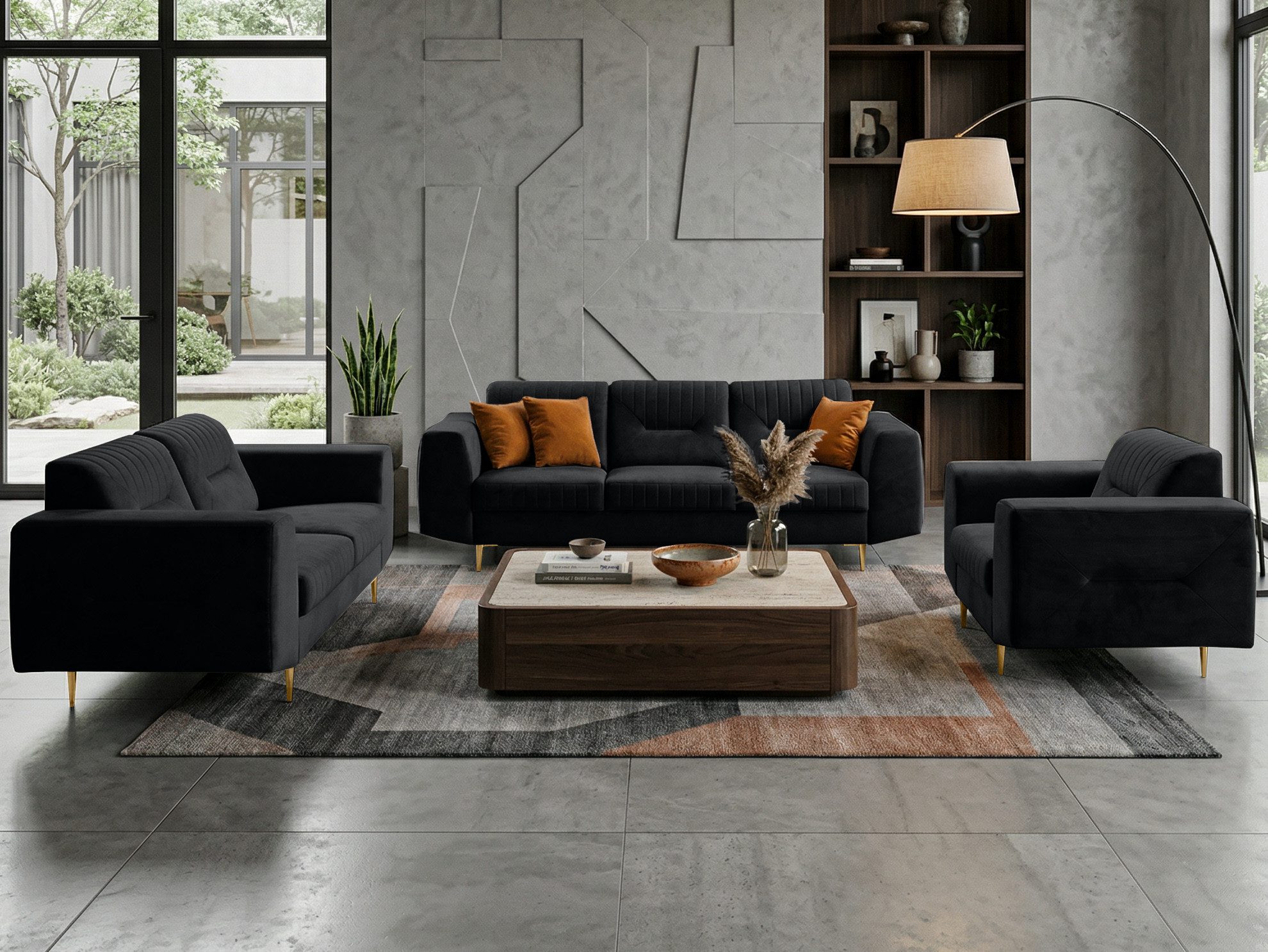 Beautysofa Polstergarnitur im modernen Stil auf hohen Metallbeinen VENEZIA, (Sessel + 2-Sitzer Sofa + 3-Sitzer Sofa im modernes Design), mit Metallbeine, Couchgarnituren aus Velours oder Chenille