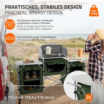 Hauki Campingtisch Camping Küche Reiseküche Küchenschrank Outdoorküche Küchenbox, Khaki faltbar mit Tragetasche mit Windschutz Arbeitsplatte Staufächern