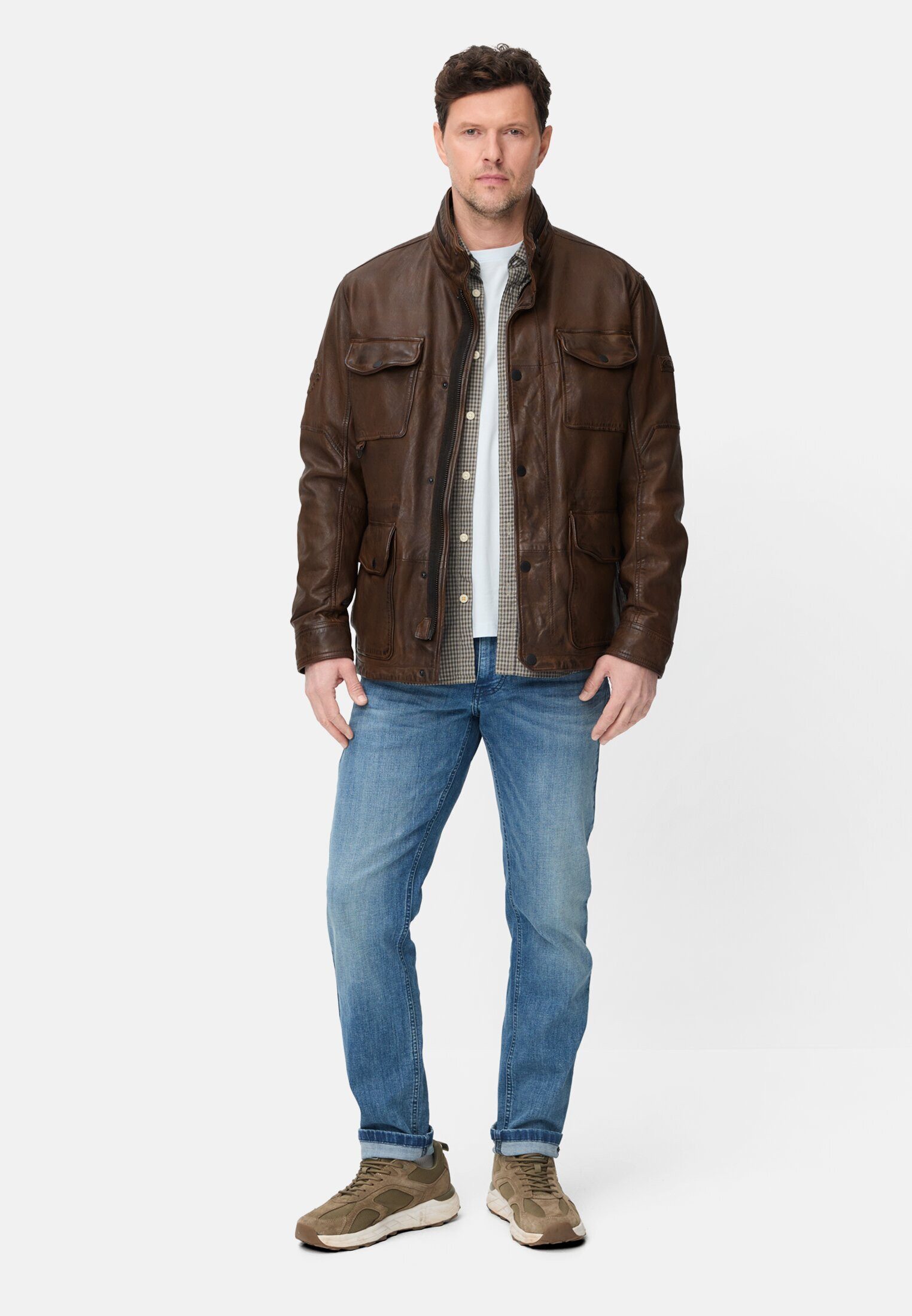 camel active Lederjacke mit Innenaschen Langarm