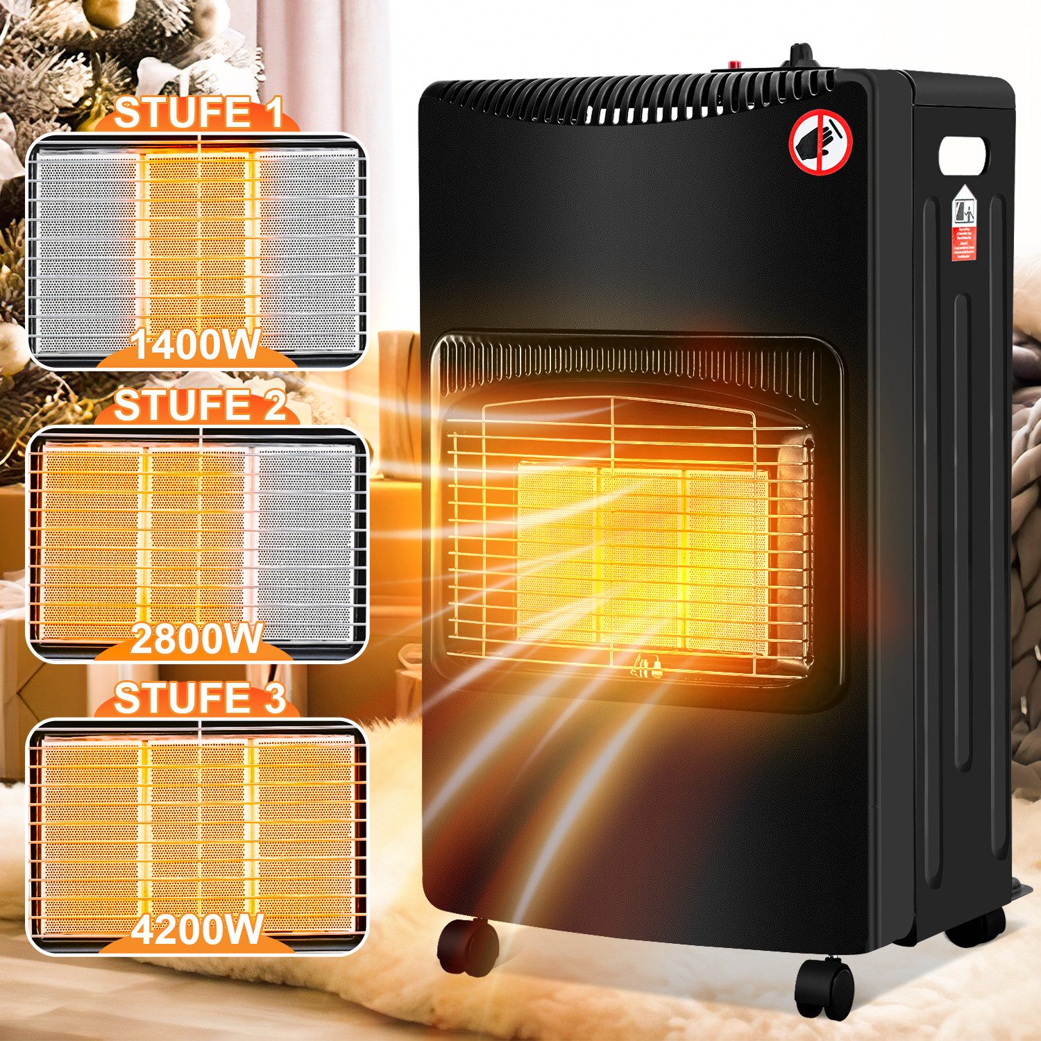 Clanmacy Heizgerät Gasheizung 4200W Keramik Gasheizer Heizstrahler 3 Stufen Gasofen, 4200 W – Bild 3 von 5