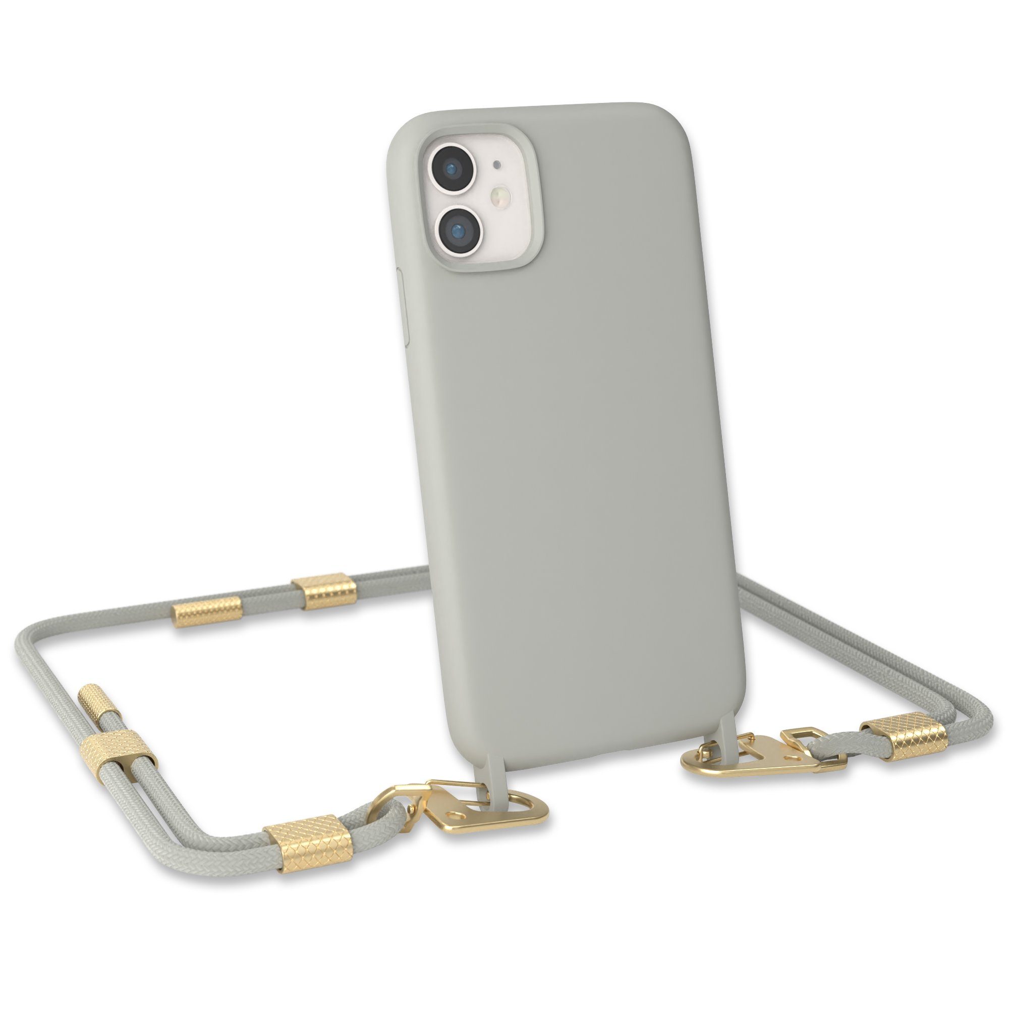 EAZY CASE Handykette Carabiner Chain für Apple iPhone 11 6,1 Zoll, Schutzhülle zum Umhängen Handyhülle mit Umhängeband Schwarz Grau Taupe