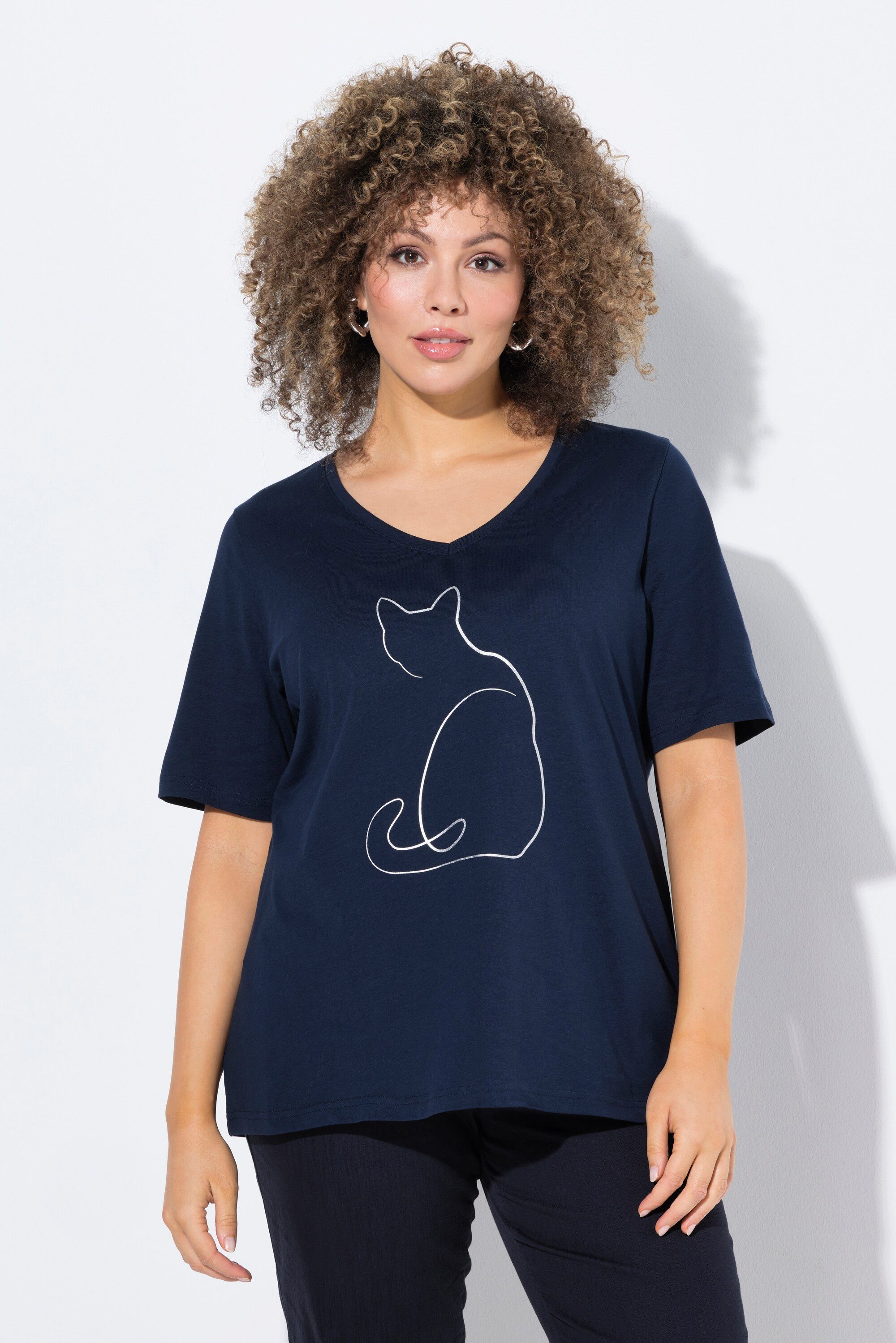 Ulla Popken T-Shirt T-Shirt Metallic-Tiermotiv V-Ausschnitt günstig online kaufen