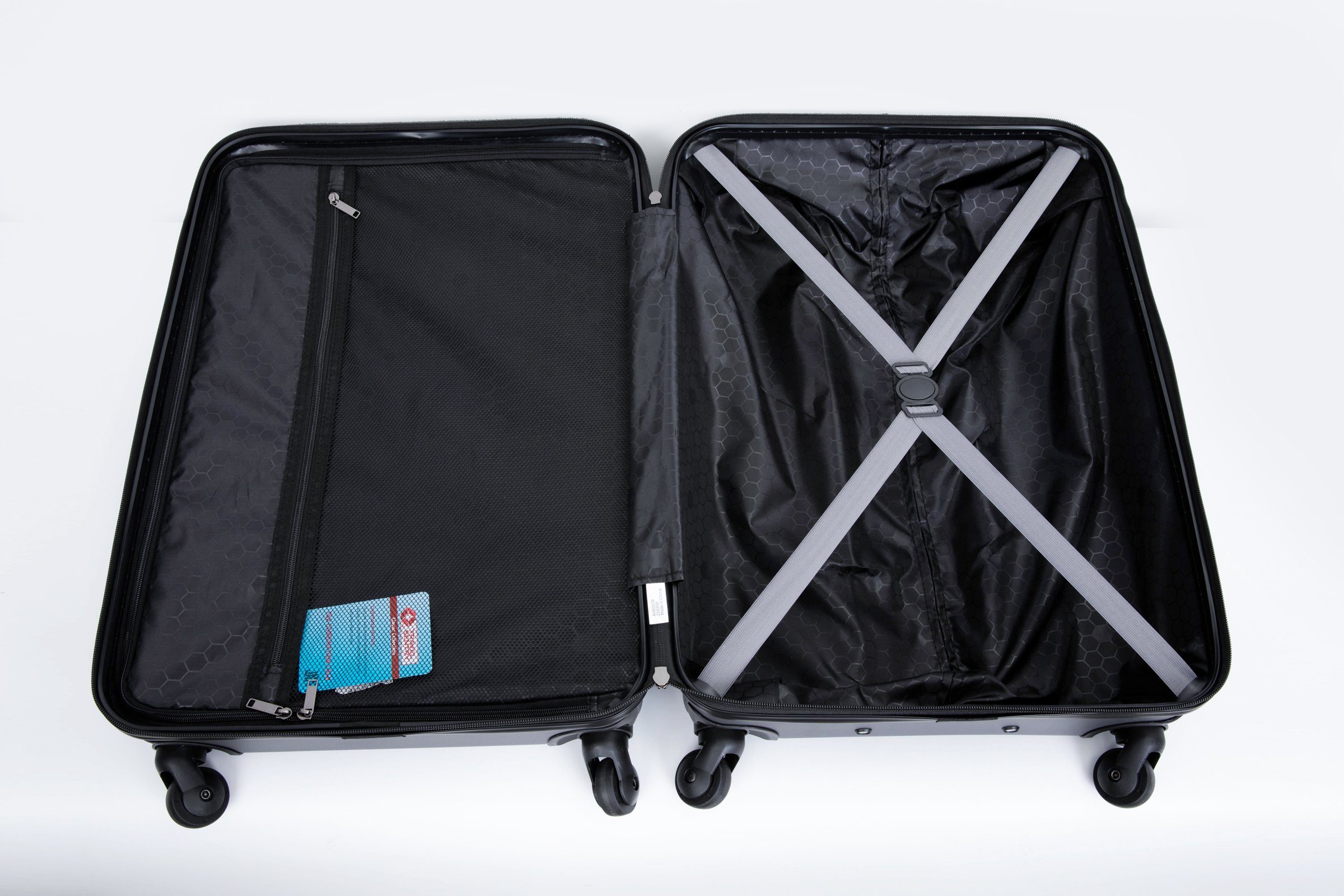 3 Koffer mit Trolleyset Standfüße Set, M&L. stapelbar. tlg., Inneinader 4 (Komplett Bali, Grau 3-er Travelhouse Hängefunktion Rollen, Set),