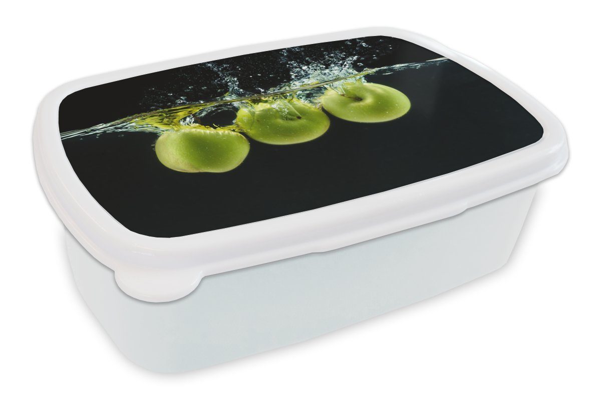 MuchoWow Lunchbox Äpfel - Obst - Wasser - Schwarz - Grün, Kunststoff, (2-tlg), Brotbox für Kinder und Erwachsene, Brotdose, für Jungs und Mädchen weiß