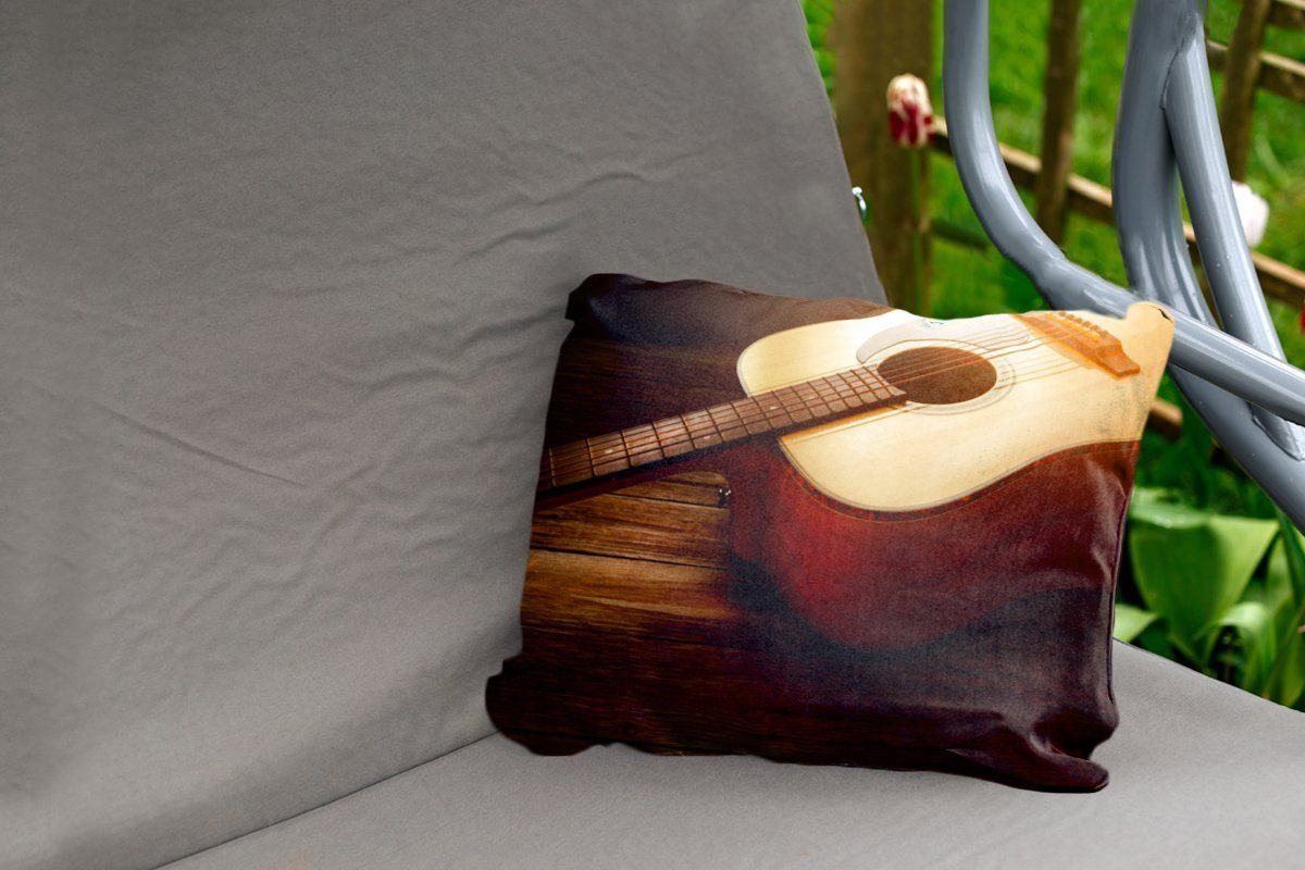 Polyester, Kissenhülle akustischen einer Dekokissenbezug, auf Outdoor-Dekorationskissen, MuchoWow Gitarre, Sonnenstrahlen Dekokissen