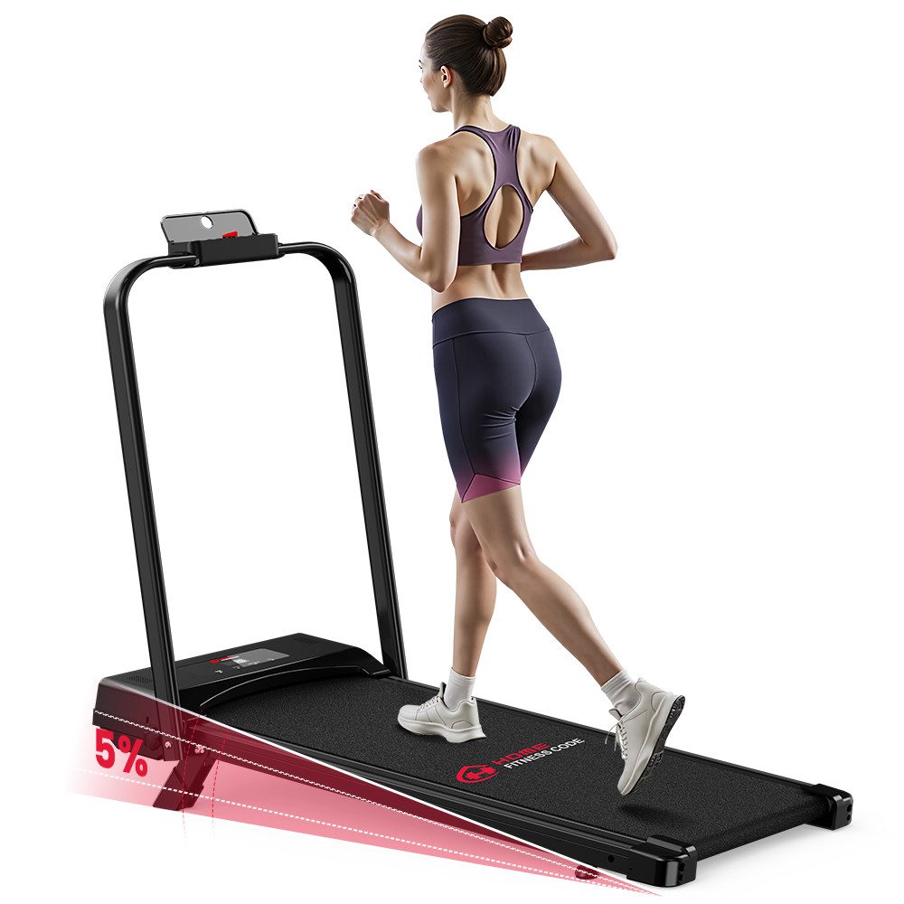 HOMEFITNESSCODE Laufband Klappbares Laufbänder mit 5 % Steigung – 4-in-1-Elektrolaufband (mit Armlehnen und LED-Display), Geschwindigkeit von 1 bis 10 km/h einstellbar – Motor 2,5 PS