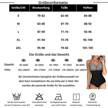 B.X Badekleid Damen-Bademode zum Abnehmen, Neckholder einteilig rückenfrei Rückenfrei einteiliger Badeanzug, hoher Taillen-Badean,Bandeau-Bikini