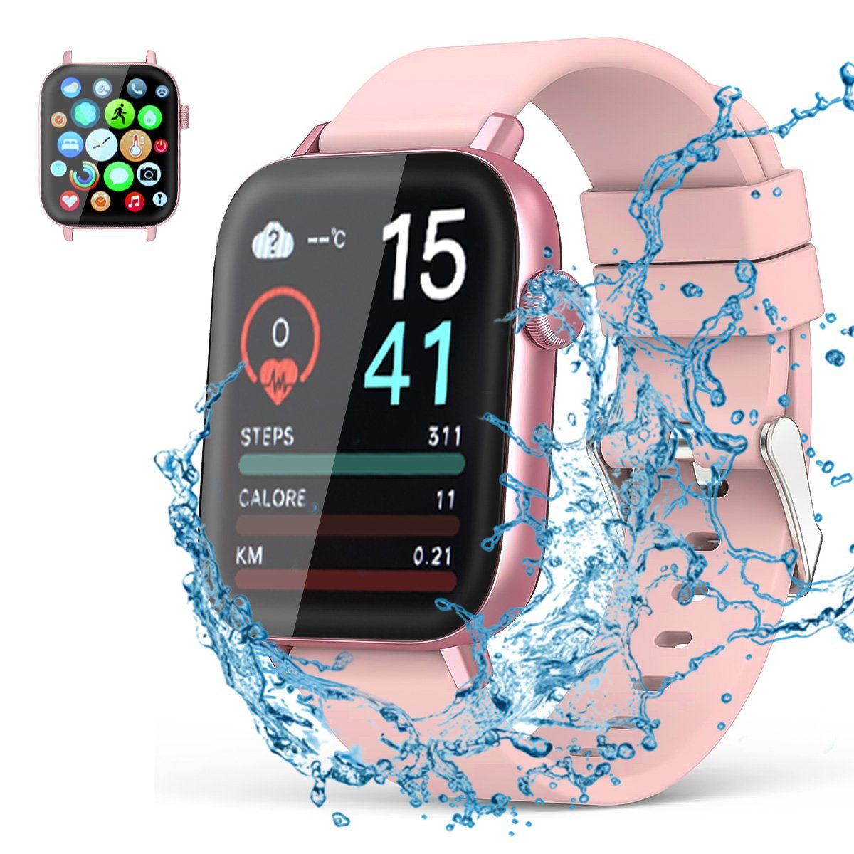 ombar Smartwatch Damen Herren,1,9 Zoll Touchscreen Fitnessuhr Smartwatch (Fitnessuhr mit Telefonfunktion/WhatsApp Notiz,Smartwatch Fitness Tracker Uhr IP67 Wasserdicht,1.70