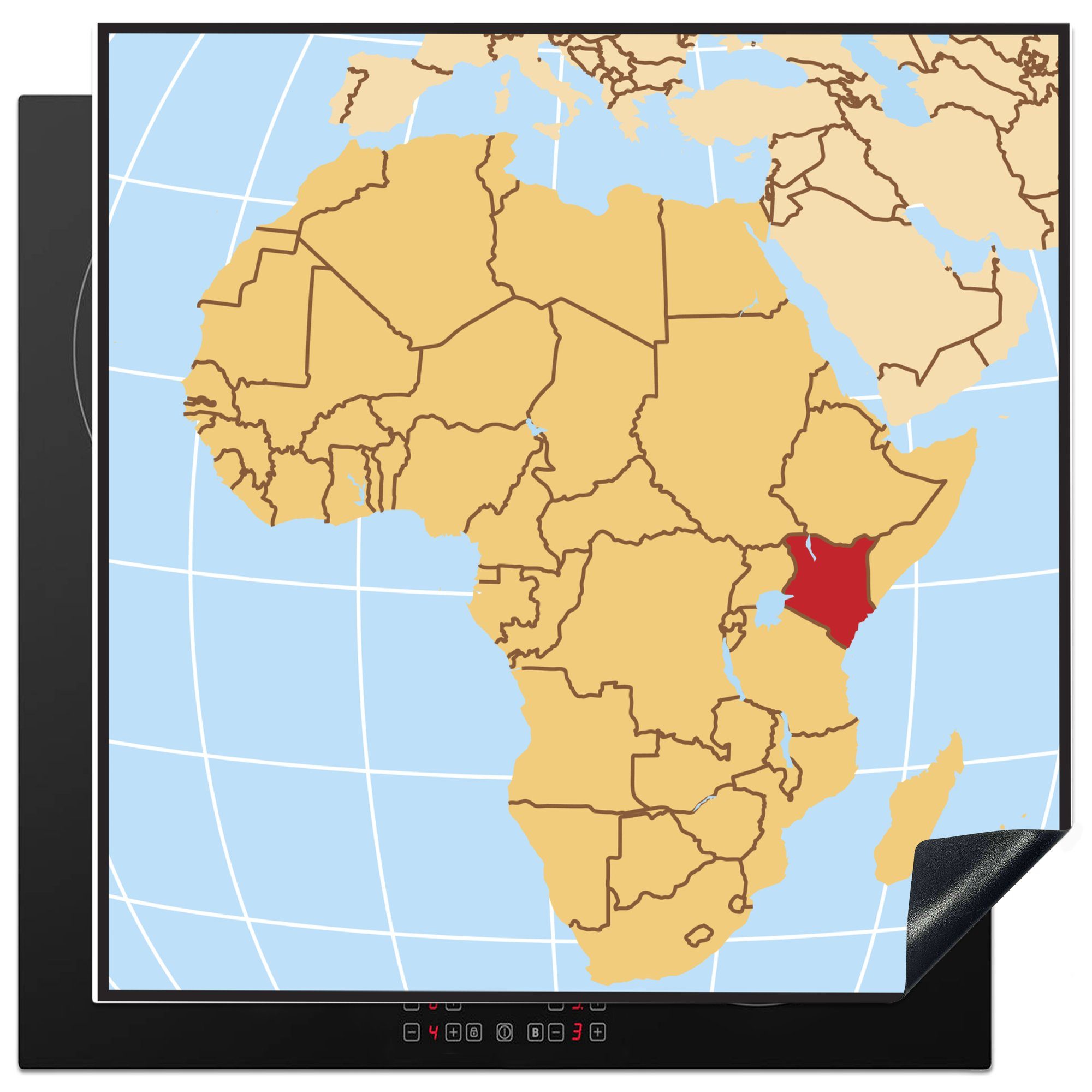 MuchoWow Herdblende-/Abdeckplatte Illustration von Kenia auf der afrikanischen Landkarte, Vinyl, (1 tlg), 78x78 cm, Ceranfeldabdeckung, Arbeitsplatte für küche
