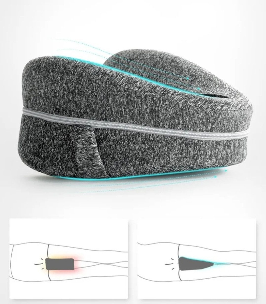 LA CUTE Lagerungskissen Orthopädisches Kniekissen Memory-Schaum für Rücken-Hüftschmerzen., Memory-Schaum passt sich an Gurt hält das Kissen sicher in Position.