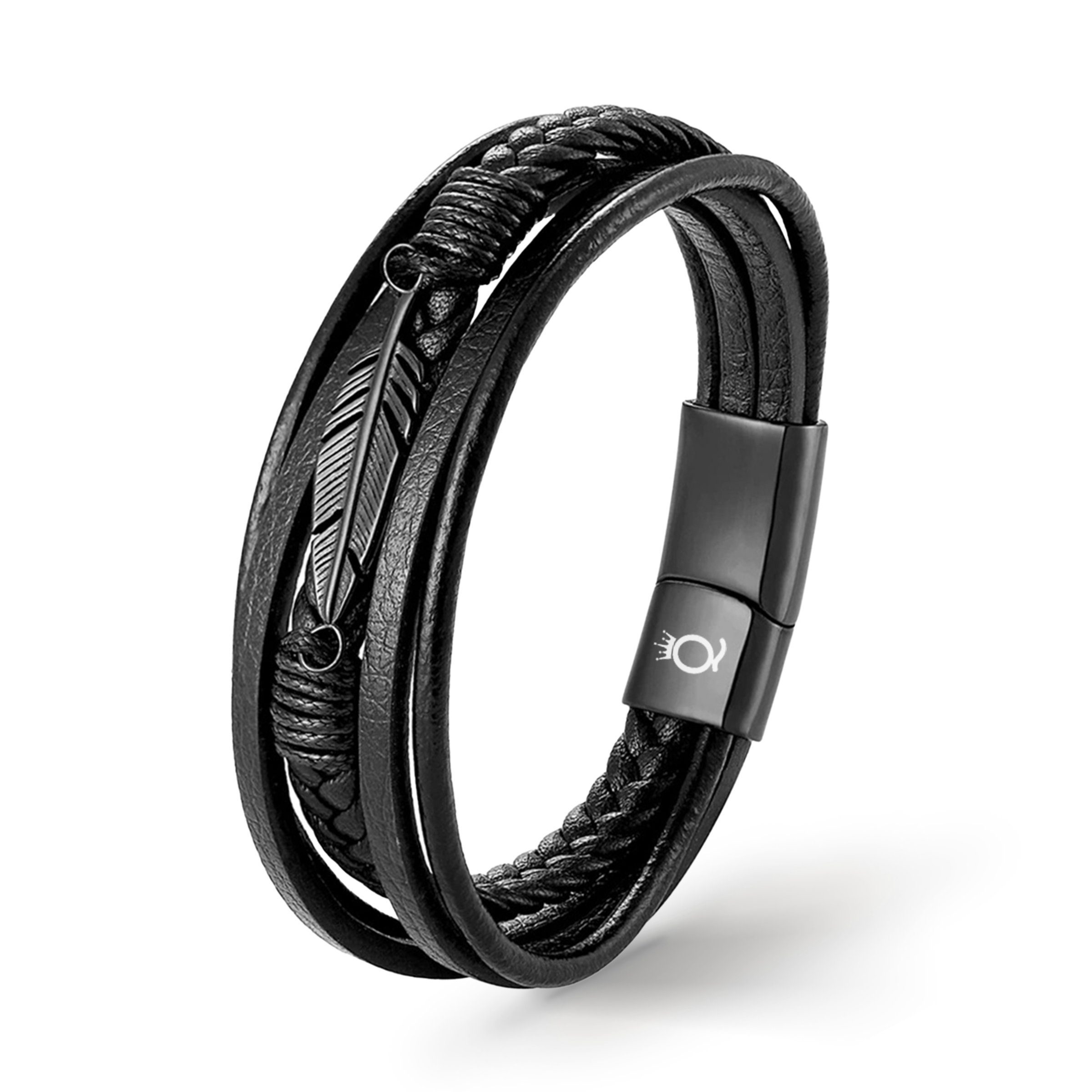 UNIQAL.de Lederarmband Lederarmband Herren Echtleder, Handgefertigt) (Edelstahl, Geflochten "FEATHER" Style, Schwarz Casual