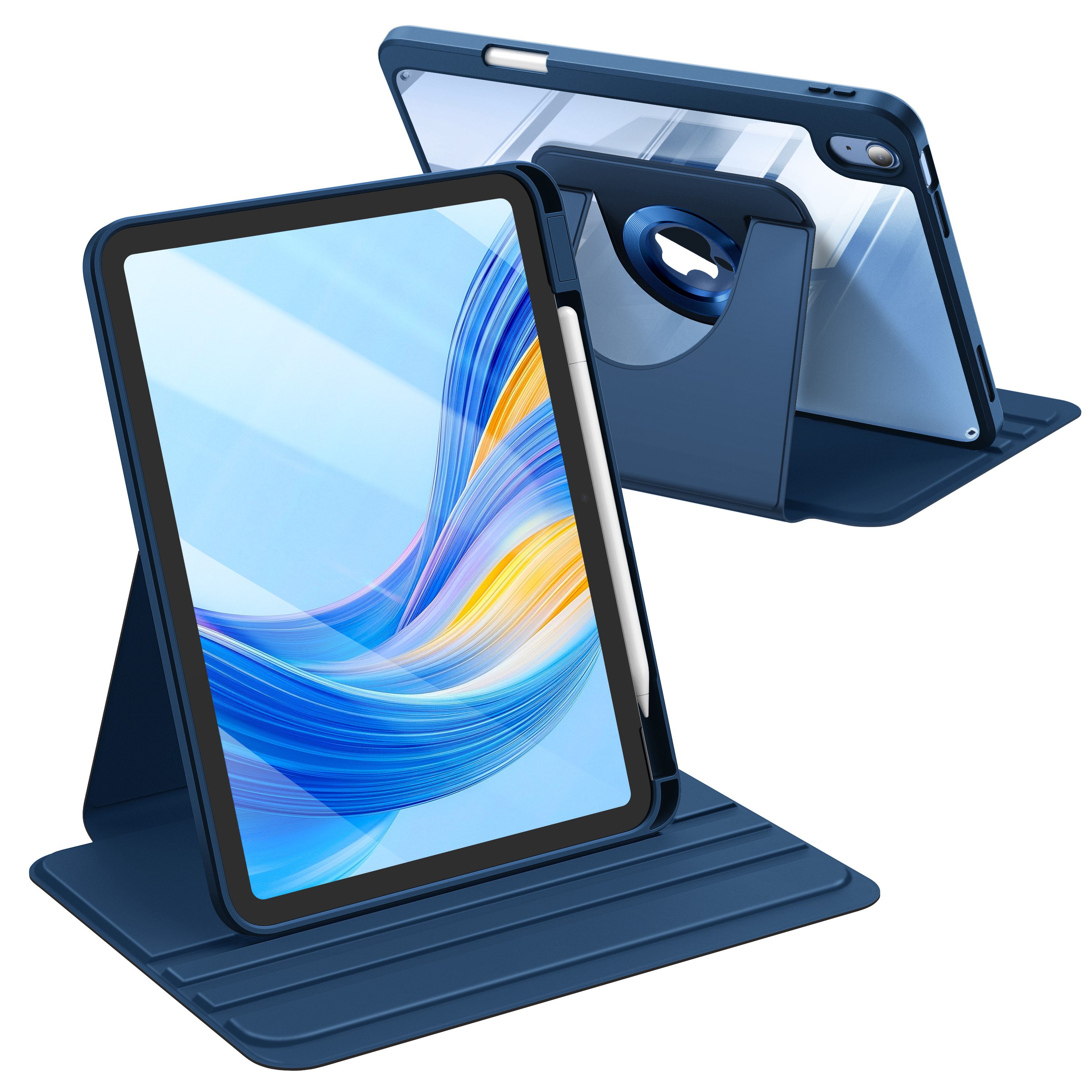 Fintie Tablet-Hülle Rotierende Hülle für iPad (A16) 11./10. Generation 2025/2022, 360 Grad Drehbare Hülle mit Stifthalter, Transparente Acryl-Rückseite