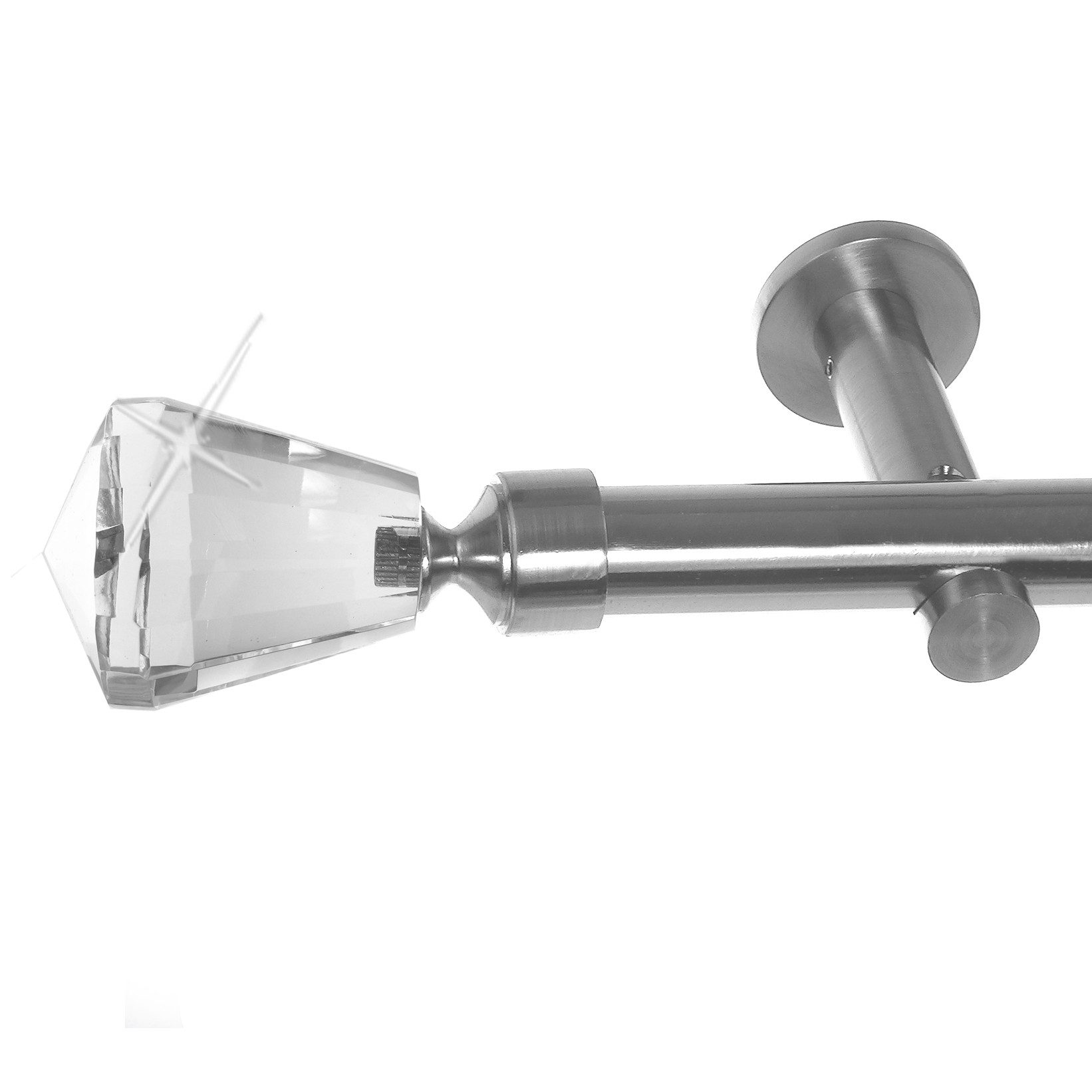 BASIT Gardinenstange Edelstahloptik 20mm mit Wandträgern 180 cm E36, Ø 20 mm, 1-läufig, verschraubt, Metall, H31 180 cm E36 Knauf Kristall