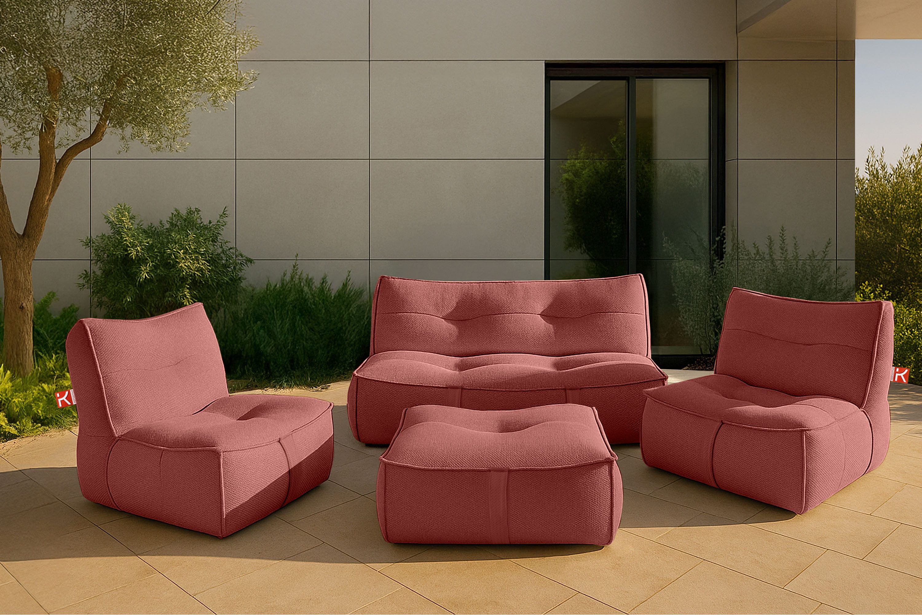 KONSIMO® Gartenlounge-Set LOVIA Gartenmöbel-Set, Modern, Premiumqualität aus EU, (4-tlg., wetterbeständig, rutschfeste Unterseite, ultra-robuste Griffe), hochwertiger Sitzkomfort, mit integrierter Schutzhülle