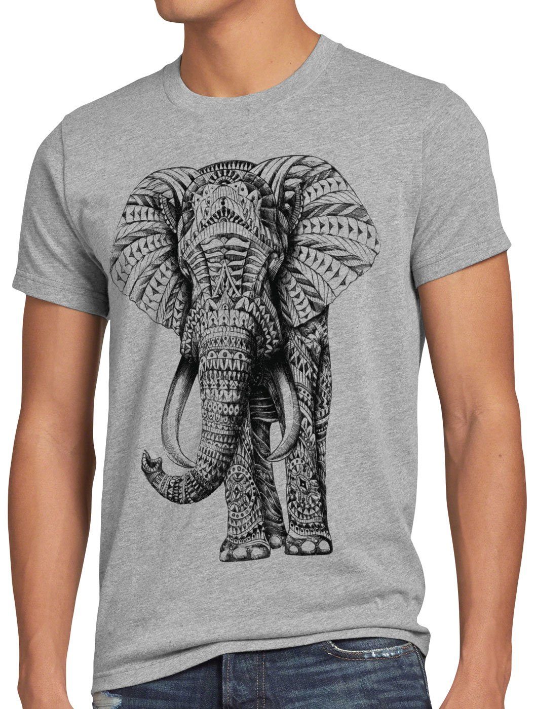 style3 Print-Shirt Herren T-Shirt Ink Elefant elephant zoo urlaub grau meliert
