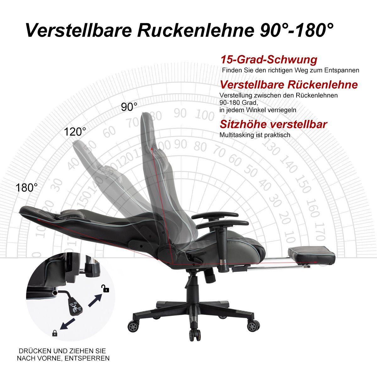 Fußstütze, Eingebauter Gaming-Stuhl Pedal-Gaming-Stuhl (Professioneller Wippmechanismus IKIDO Mit und Gamingstuhl), Beinauflage grau