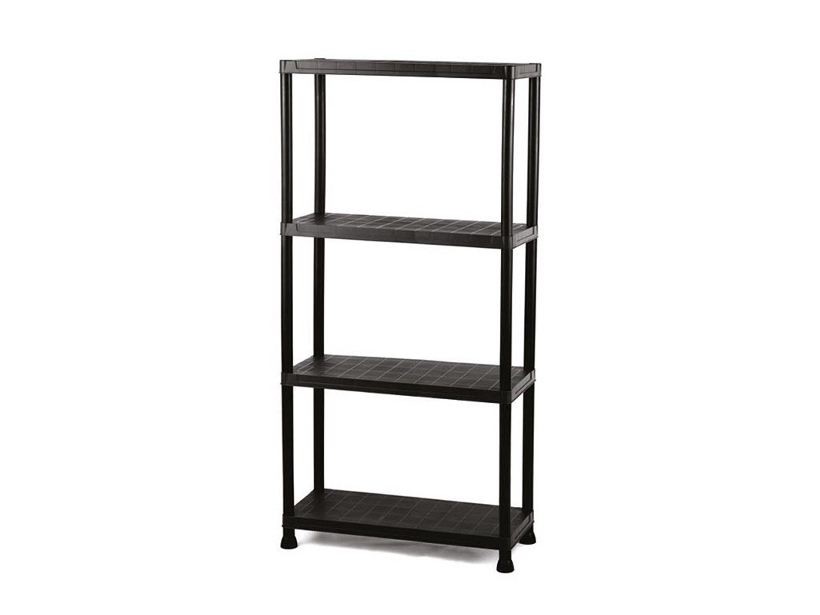 PEREL Wandregal, Regal für Keller und Draußen, Kunststoff Schwarz, 4 Böden, 60cm breit