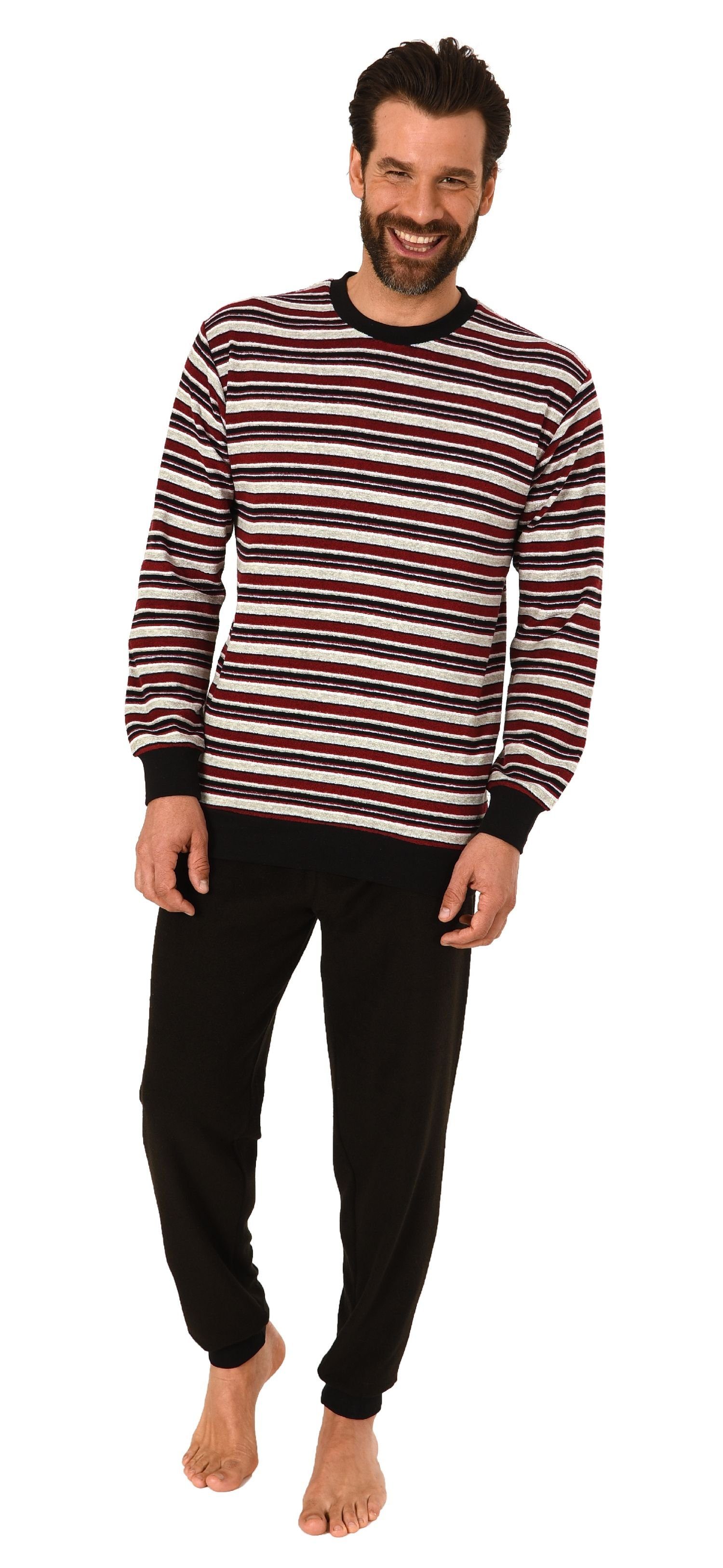 Normann Pyjama Herren Frottee Pyjama, Schlafanzug mit Bündchen in Streifeno günstig online kaufen
