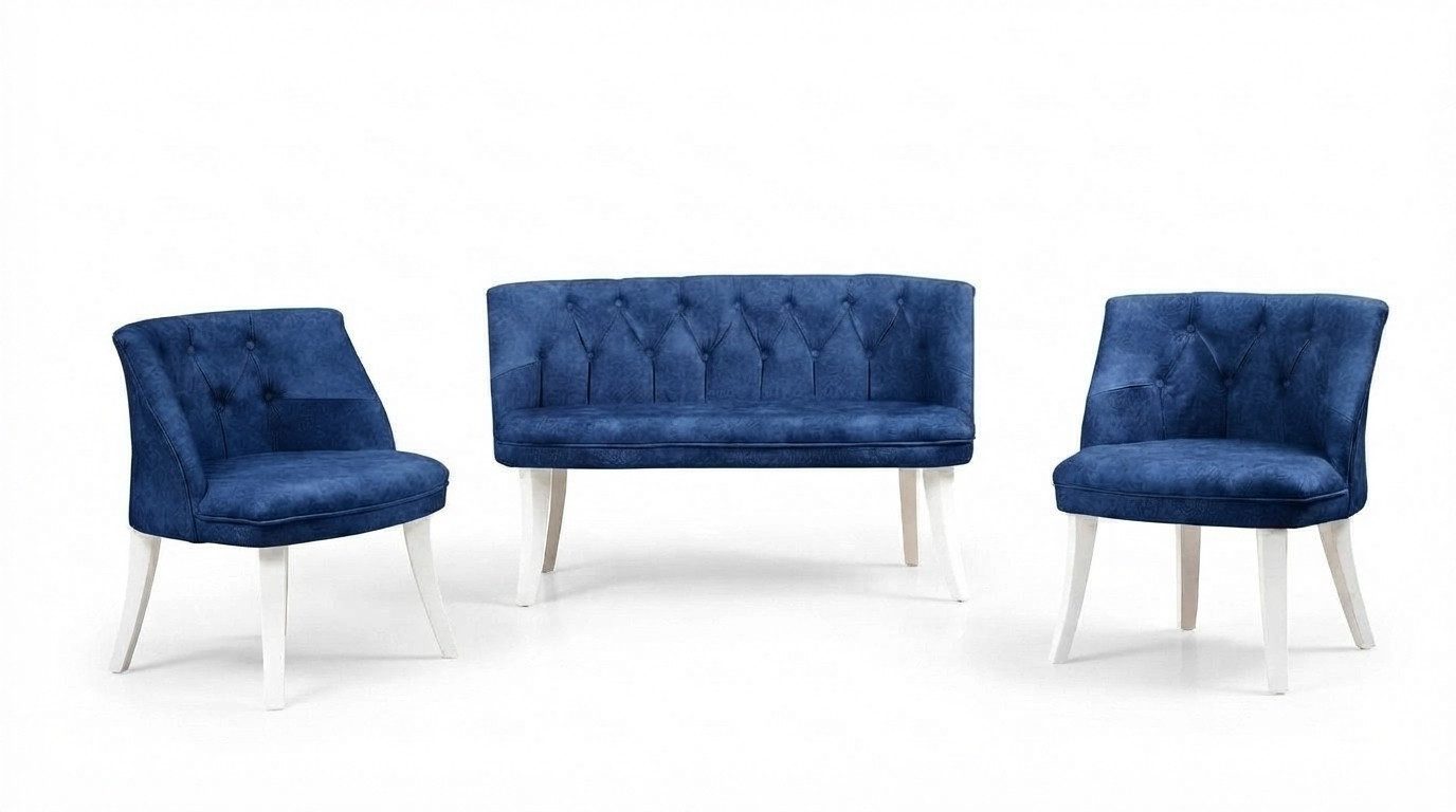Xlmoebel Polstergarnitur Küchen Sitzgarnitur Rosa Chesterfield Bank und Sessel aus Stoff, (Polstergarnitur, 3-tlg., Bank & 2 Stühle), Made in Europa