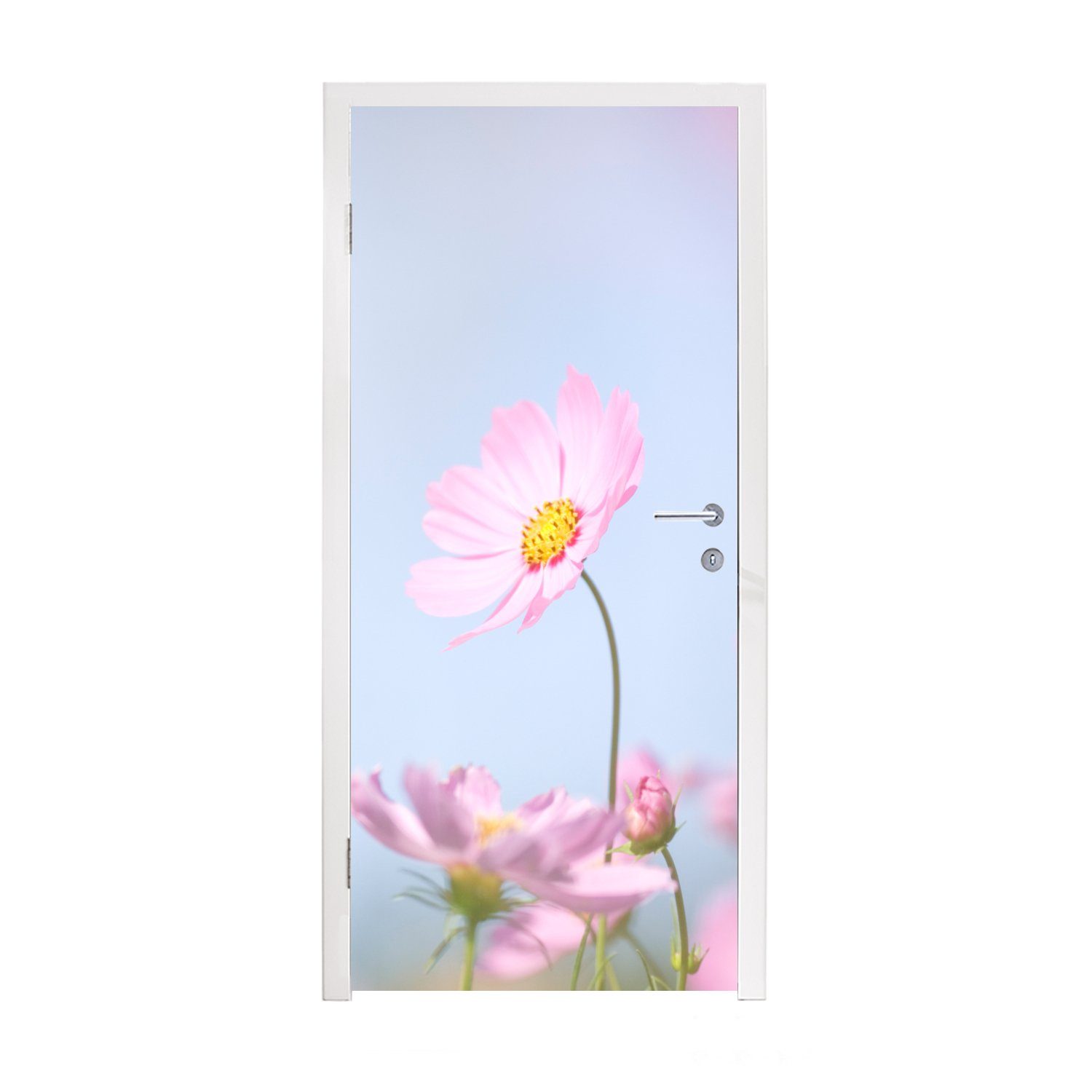 Tür, für MuchoWow Draußen bedruckt, Natur, Rosa - Türaufkleber, Matt, St), Blumen Türtapete Fototapete - cm (1 75x205 -