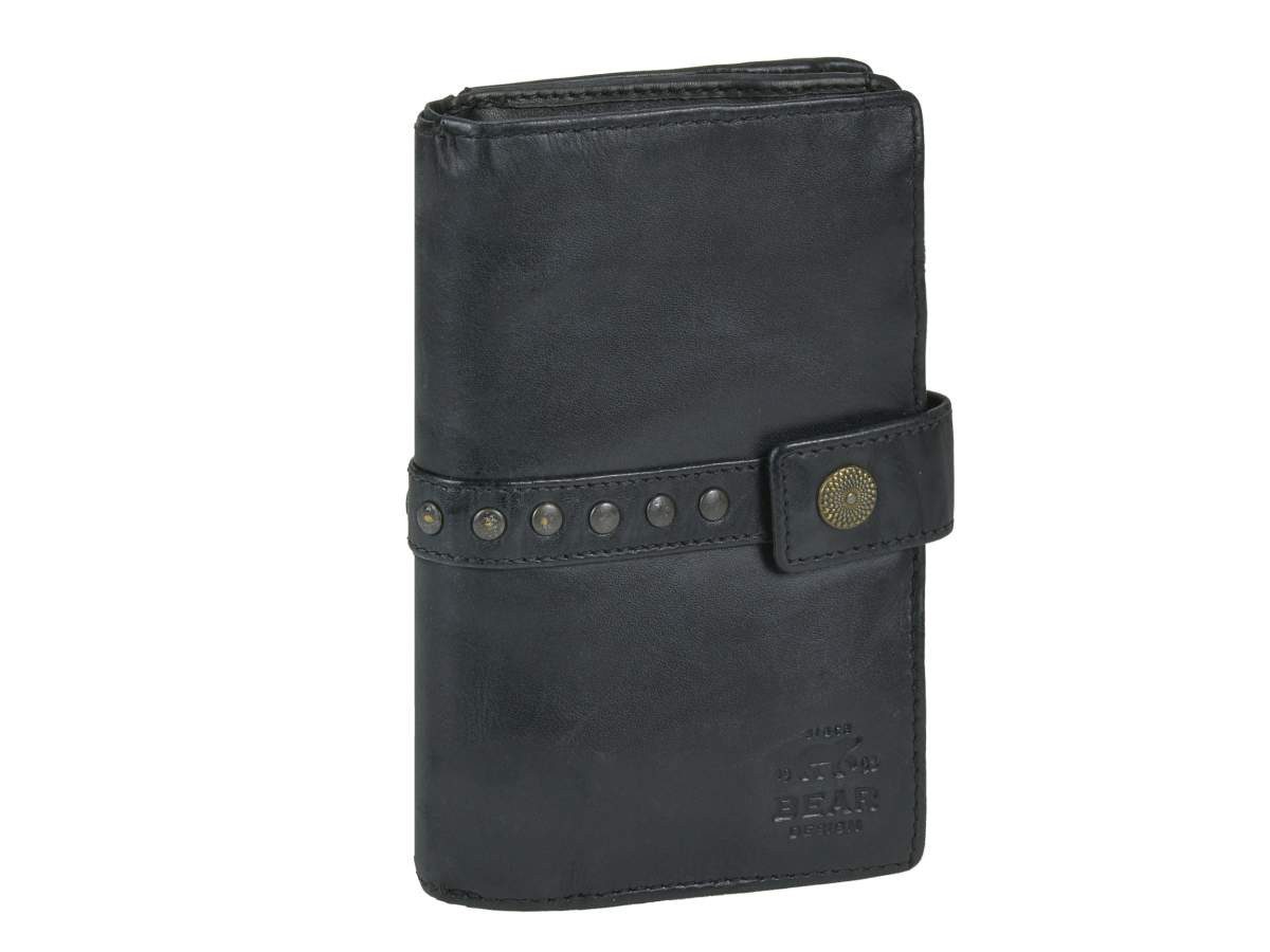Bear Design Geldbörse "Sanne" Cow Lavato Leder, Damenbörse, Portemonnaie, knautschiges Leder schwarz, 8 Kartenfächer