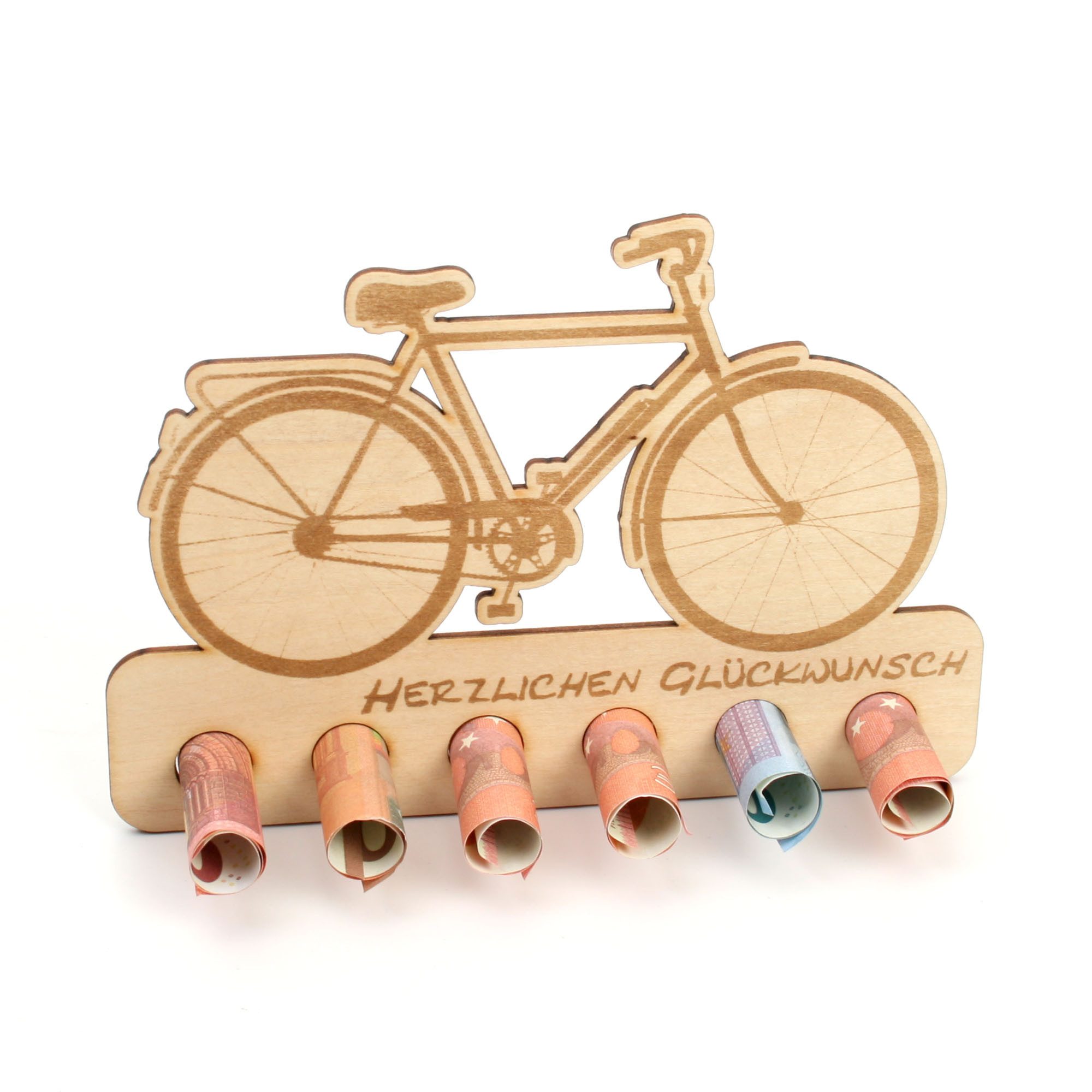 Kreative Feder Glückwunschkarte Geldgeschenk für Wellness & Sport, origineller Geldscheinhalter aus Holz mit 6 Löchern für Geldscheine