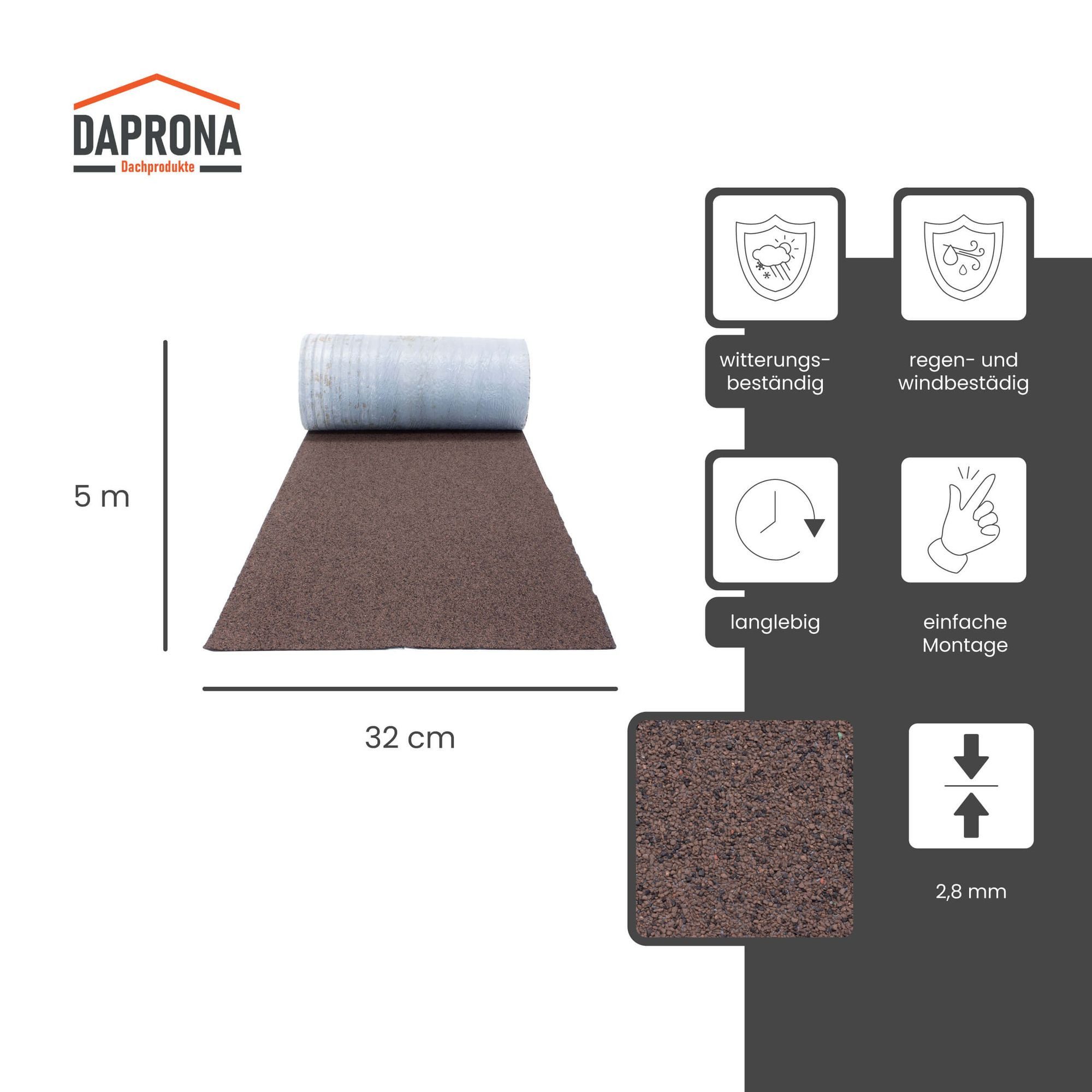 DAPRONA Dachschindeln Dachschindeln, Firstabdeckung 5m x 32cm Braun, (20-St), Bitumen Firstband für Gartenhaus, Carport