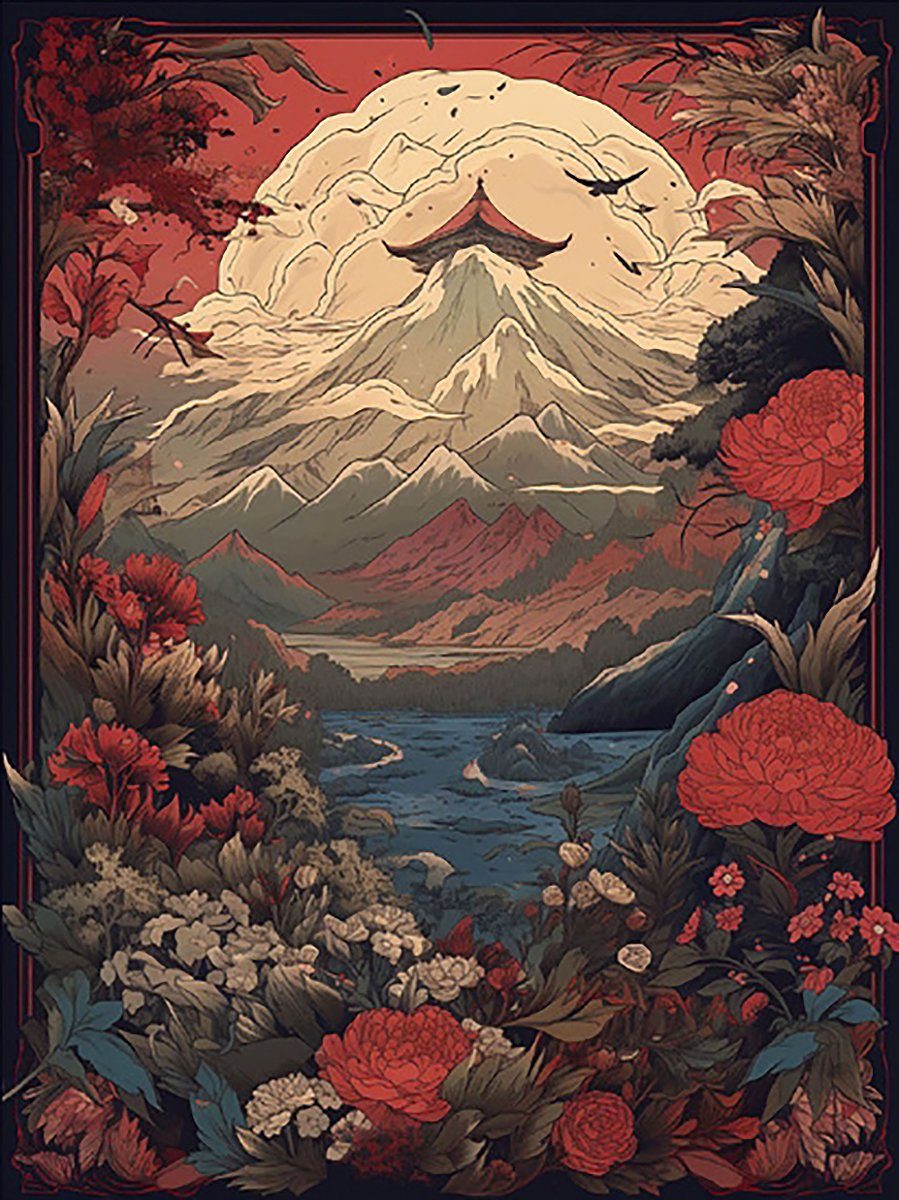 PYRAMID Kunstdruck Botanical Blossom Kunstdruck Japanische Landschaft 30 x 40 cm