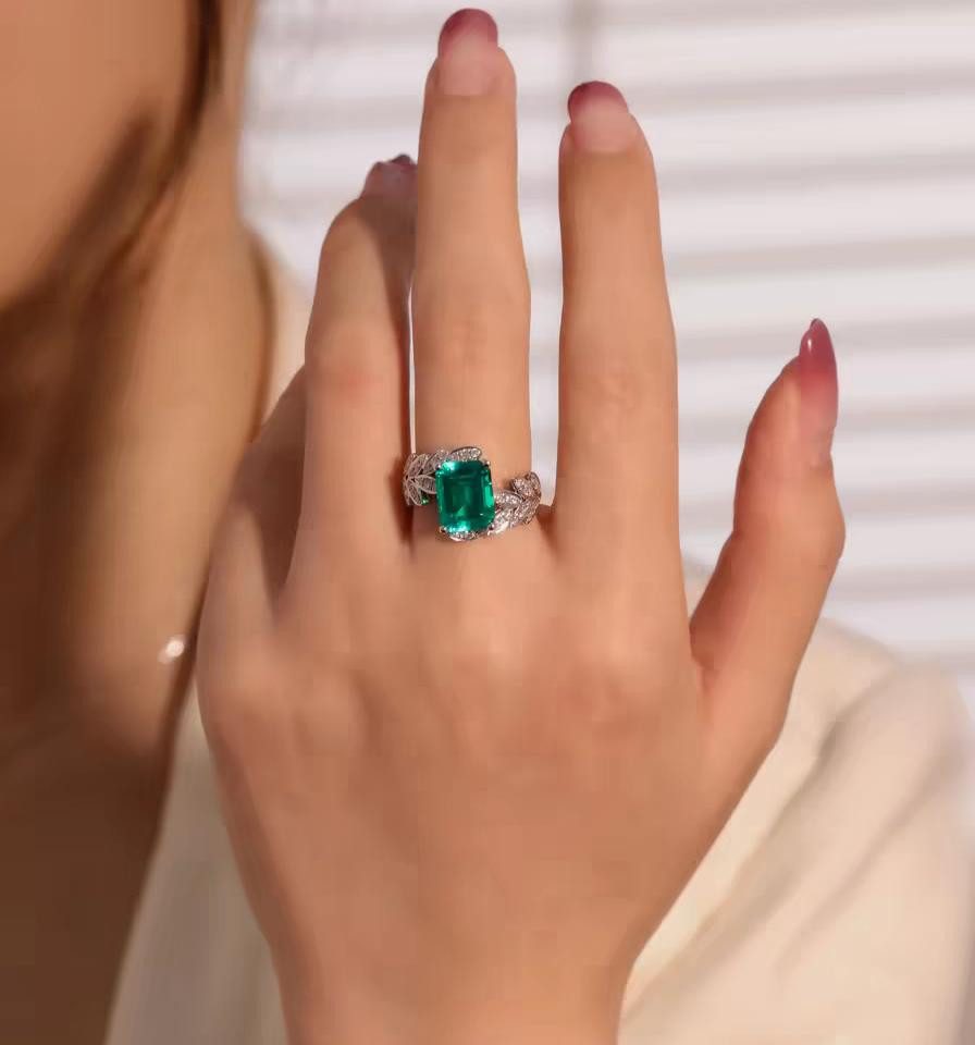 Jumpeak Verlobungsring Smaragdring Damen,Lab Grown Emerald Ring,Verlobungsring mit Diamanten, 585 Gold Ring,Promise Ring,Geschenk für Frau,Geburtstag,Weihnachten