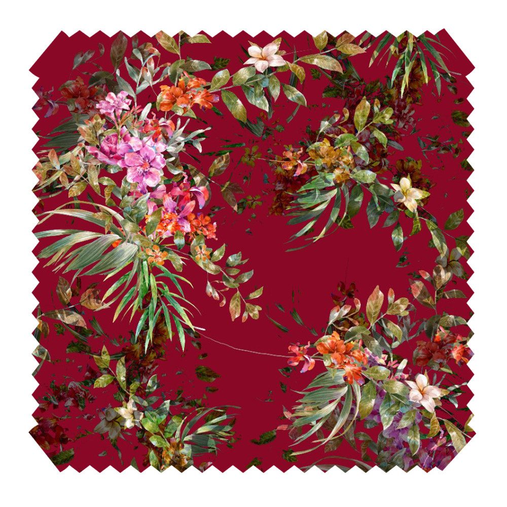 novely® Stoff PAPAYA Velours mit Palmen und Blumen - Samtiger Möbelstoff, Strapazierfähig, Kuschelweich, Meterware, 1lfm