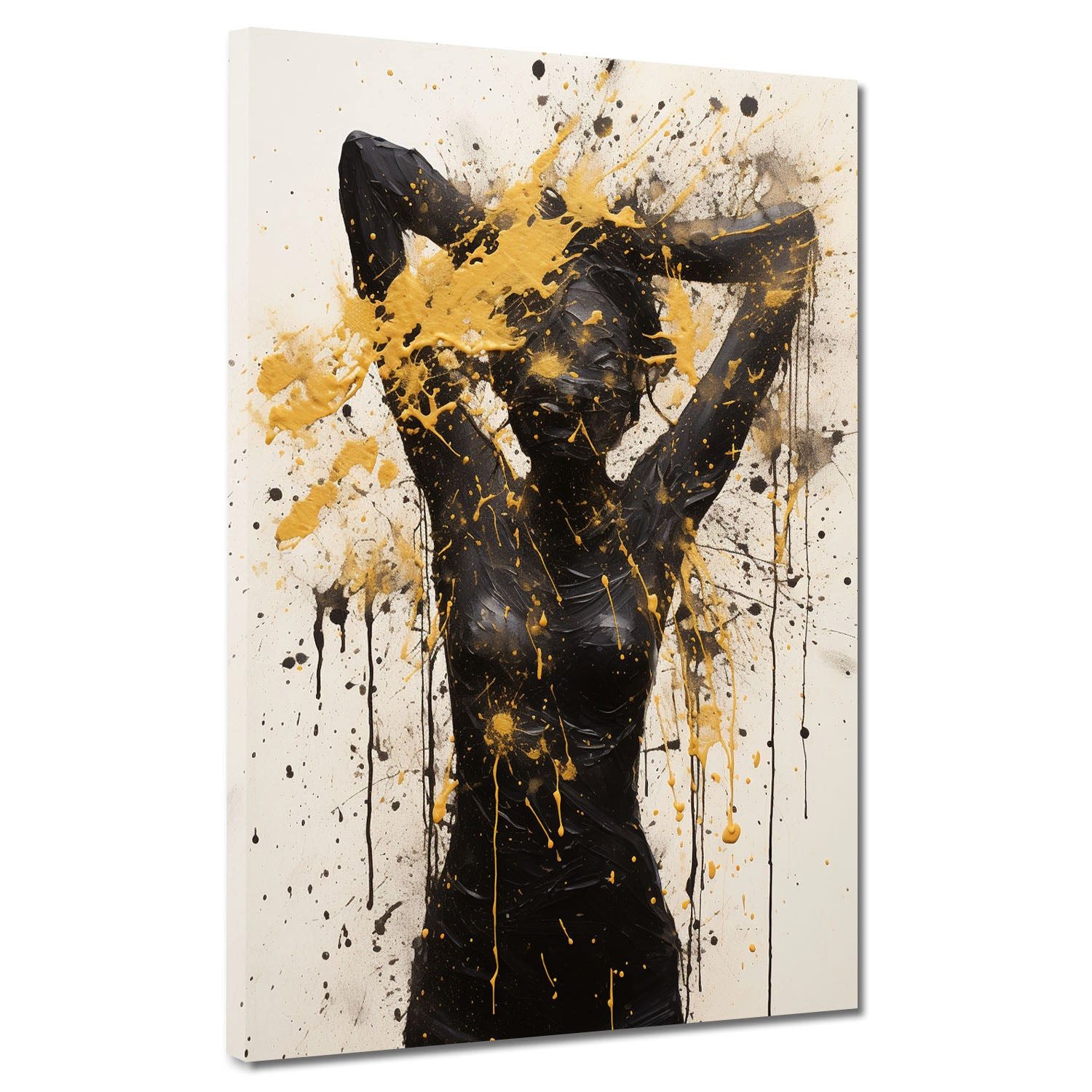 Artedinoi Leinwandbild Frau Silhouette Gold Schwarz abstrakt Leinwandbild Kunstdruck XL Deko, Frau in Schwarz, abstrakt