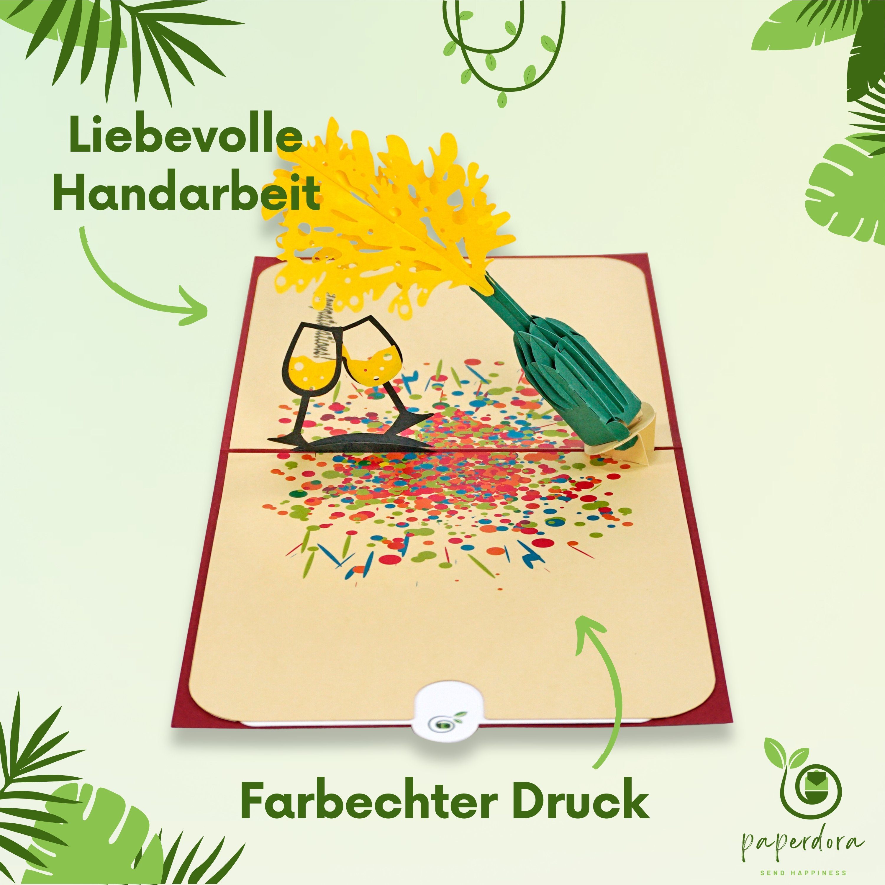 paperdora Glückwunschkarte 3D Pop-Up-Karte „Glückwünsche“ mit Umschlag und Wachssiegel, Grußkarte Glückwunsch Geschenk